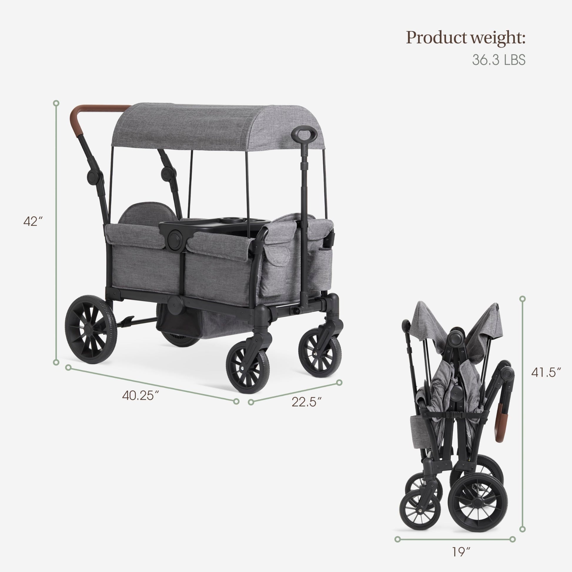 Evolur Trailblazer Double Wagon Stroller in black with all-terrain wheels, foldable canopy, 5-point harness, and spacious storage for two kids.