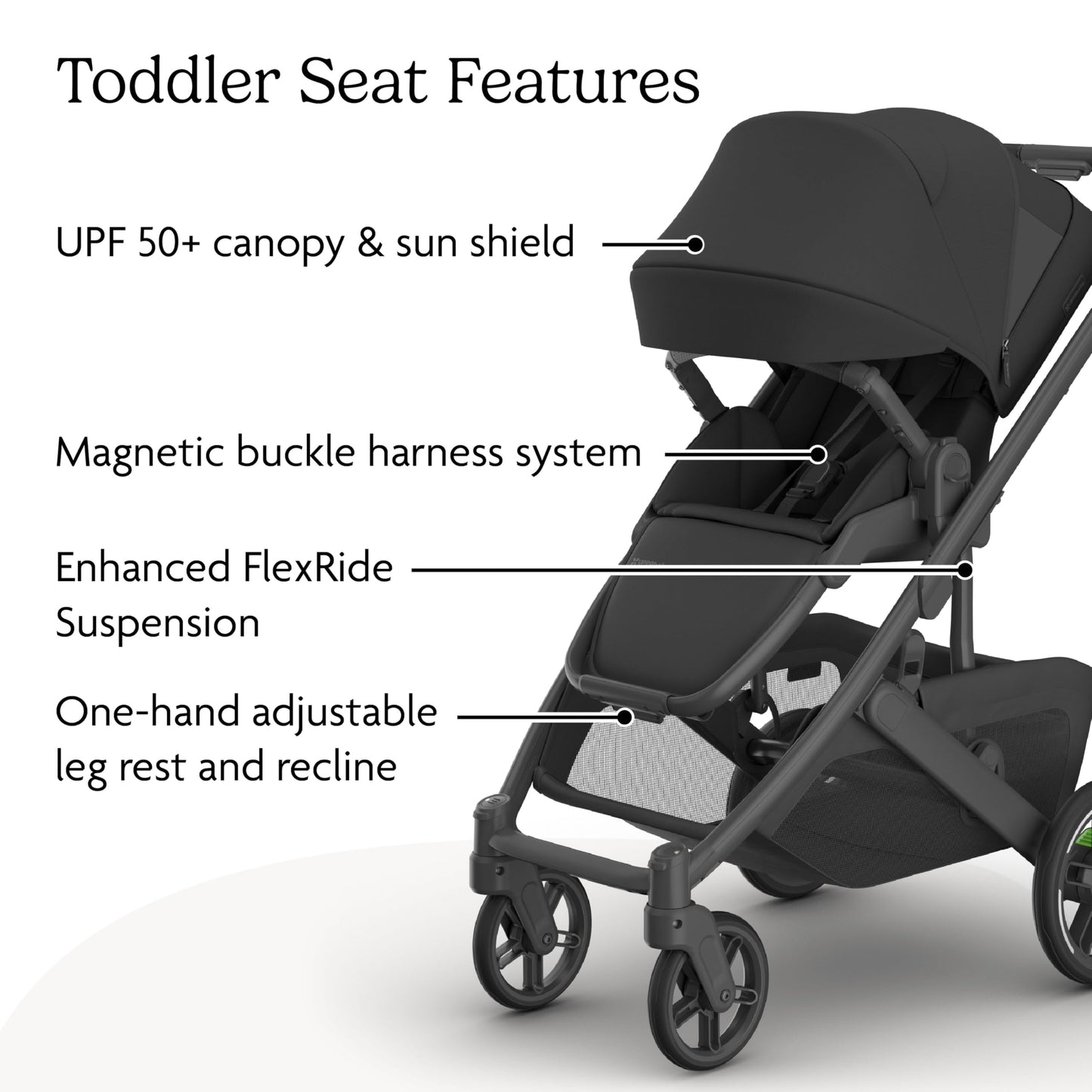 UPPAbaby Cruz V3 stroller in Greyson color with reversible seat, infant insert, rain and bug shields, carbon frame, saddle leather accents