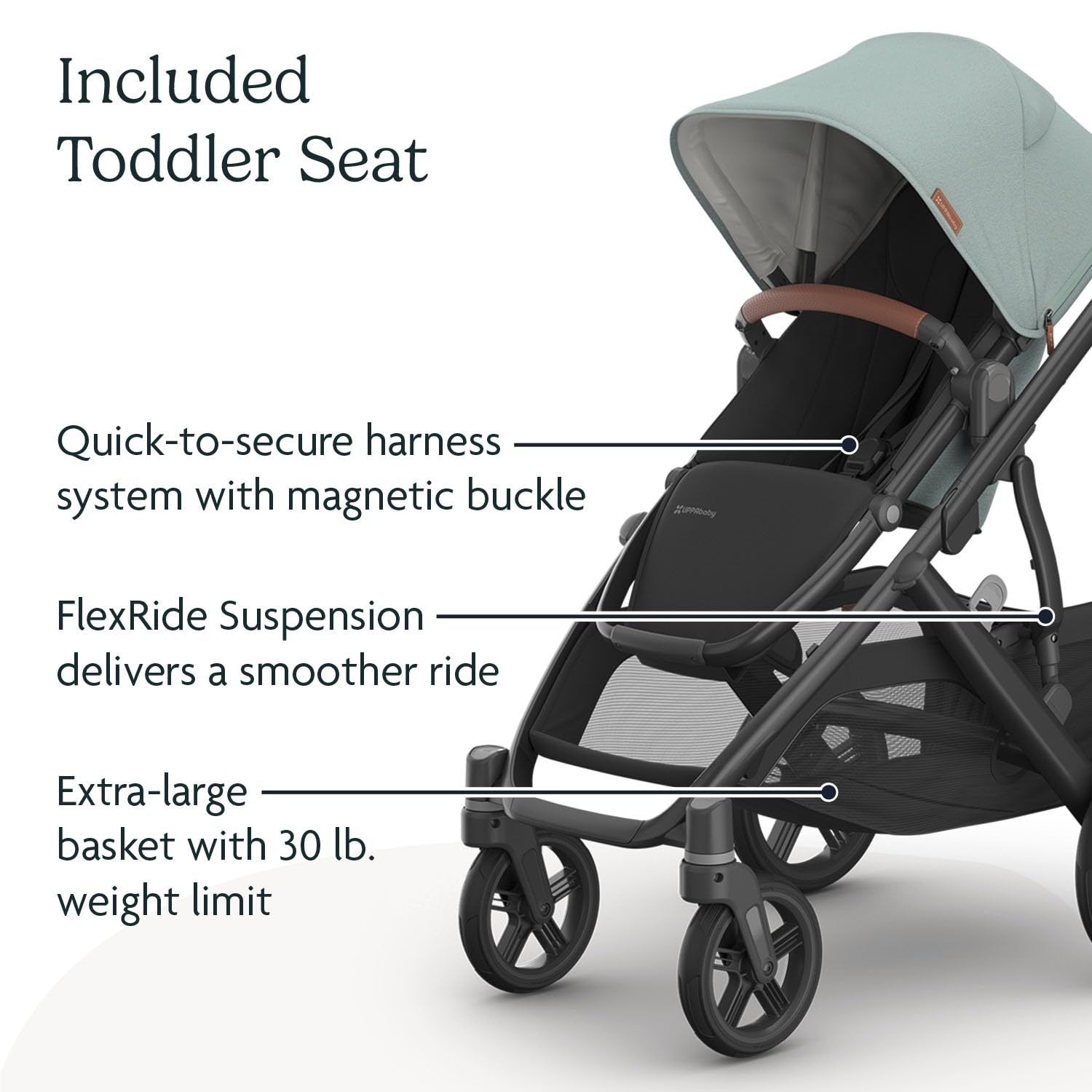UPPAbaby Vista V3 stroller for baby and toddler, charcoal frame, all-wheel suspension, XL basket, convertible single-to-double.
