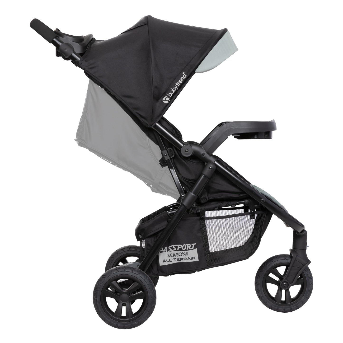 Baby Trend Passport cargo stroller with pink bamboo pattern, EZ-Lift infant car seat attached, suitable for travel and everyday use.