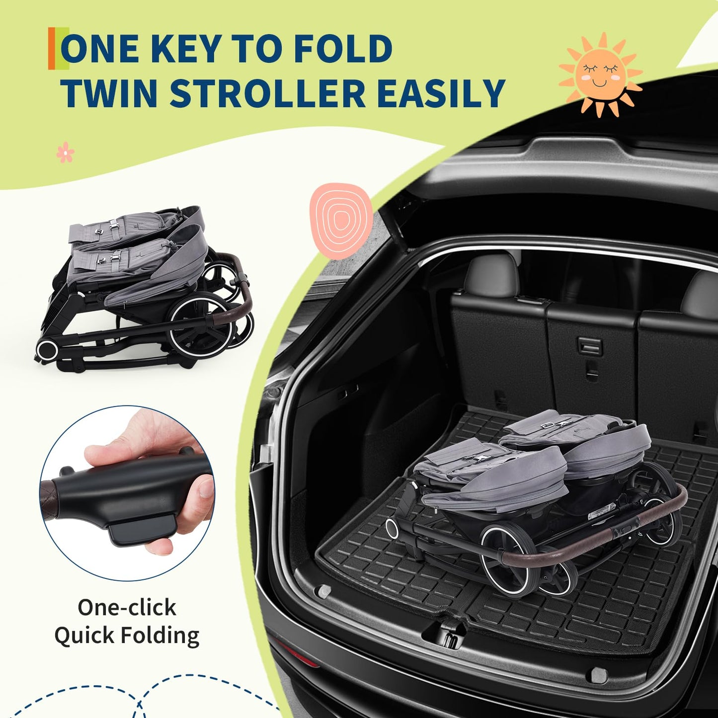 Lightweight double stroller for twins by My Store with reclining seats, adjustable canopy, 5-point harness, and side-by-side design.