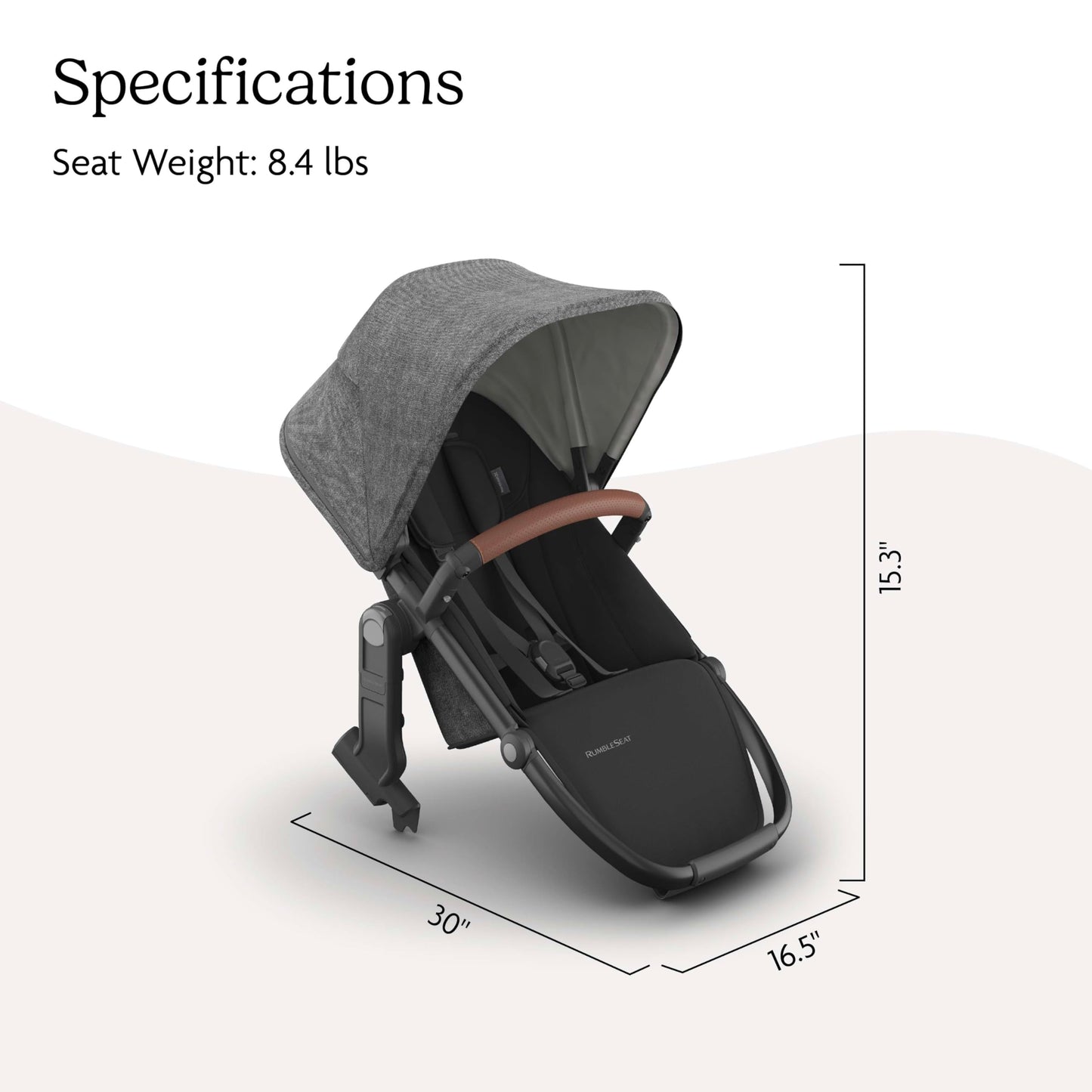 UPPAbaby RumbleSeat V3 second lower all-weather seat with magnetic buckle for Vista V2 and V3, in Declan Oat Mélange with silver frame
