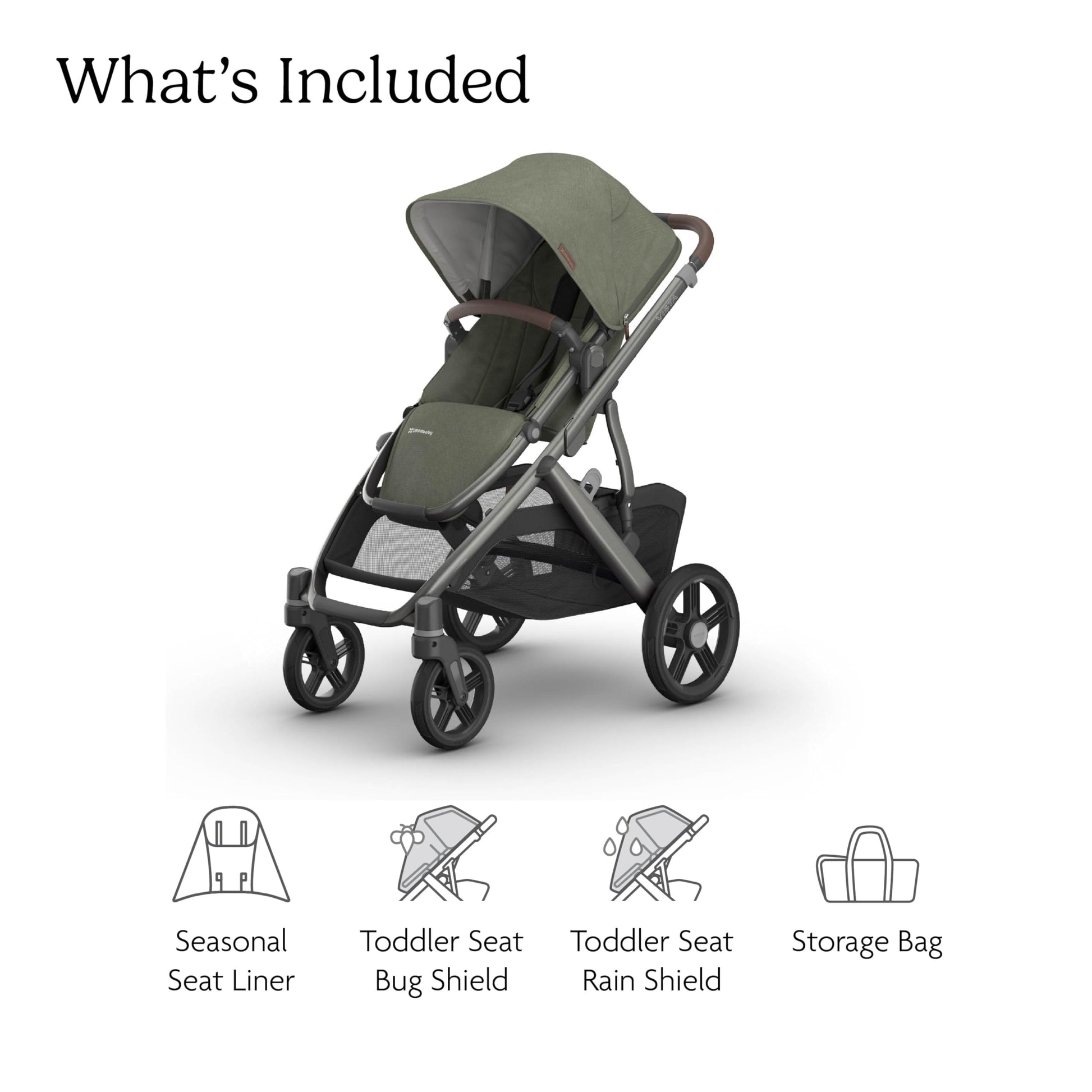 UPPAbaby Vista V3 convertible stroller for baby and toddler, charcoal frame with all-wheel suspension and large storage basket.