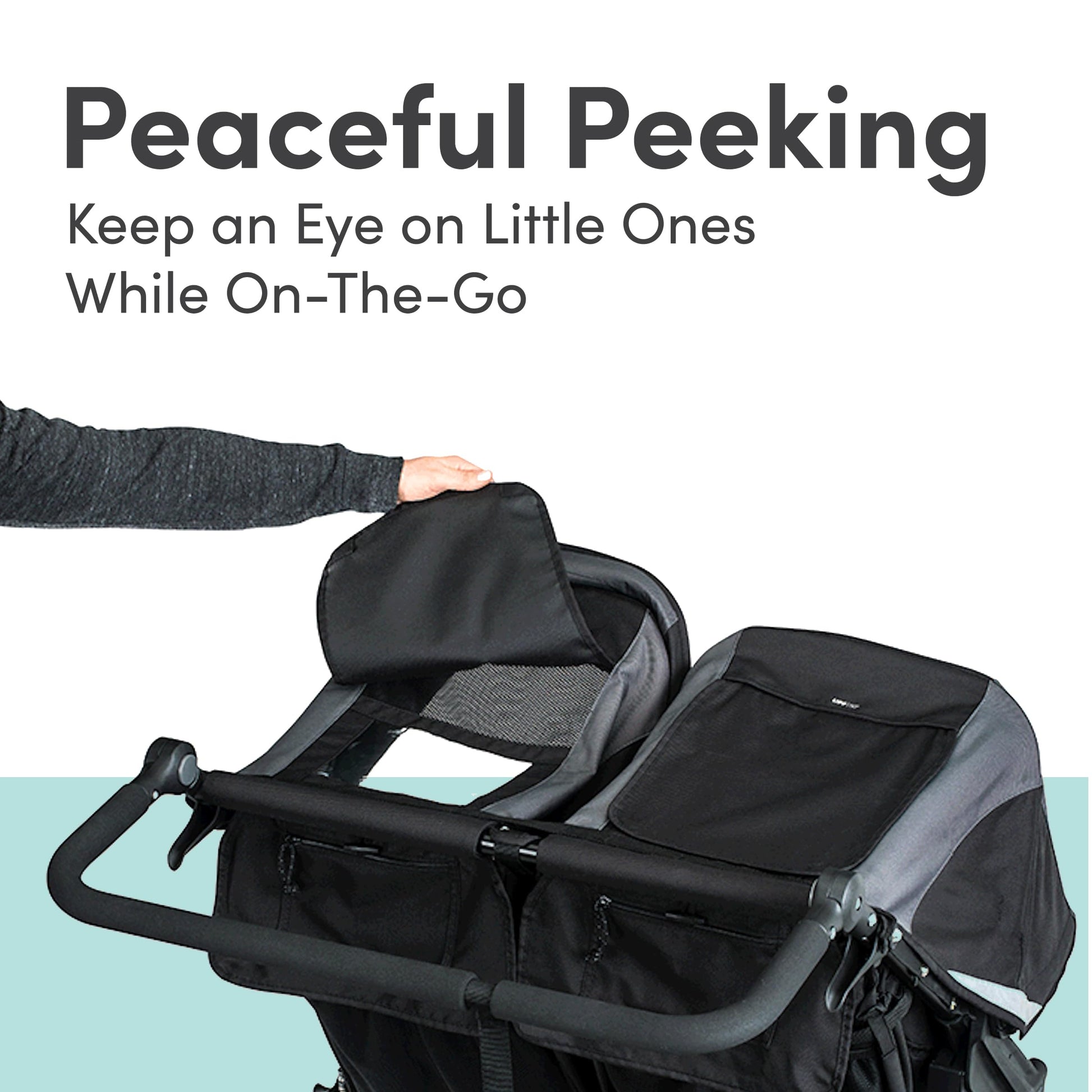 My Store BOB Gear Revolution Flex 3.0 Duallie jogging stroller in graphite black with two seats and adjustable canopy.