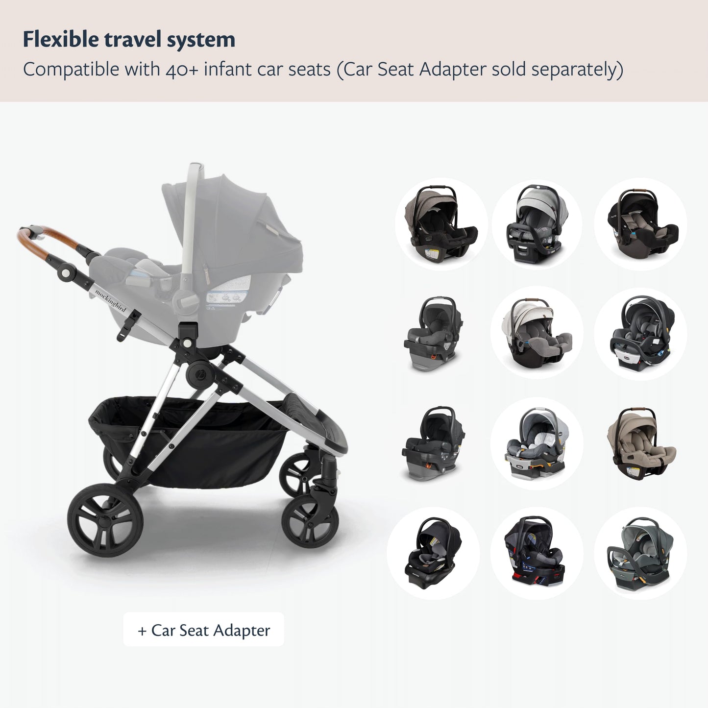 Mockingbird Single-to-Double Stroller 3.0 in black windowpane, convertible full-size baby stroller for 1 to 3 kids with multiple configurations.