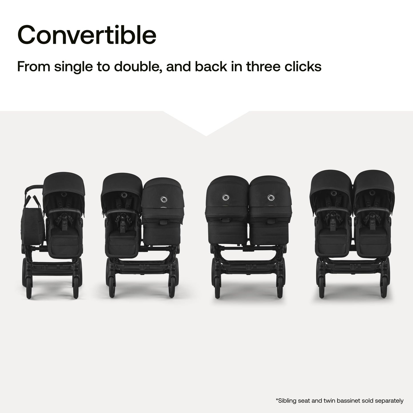 Bugaboo Donkey 6 all-terrain stroller in Cocoa Brown, single-to-double side-by-side design for newborn and toddler.