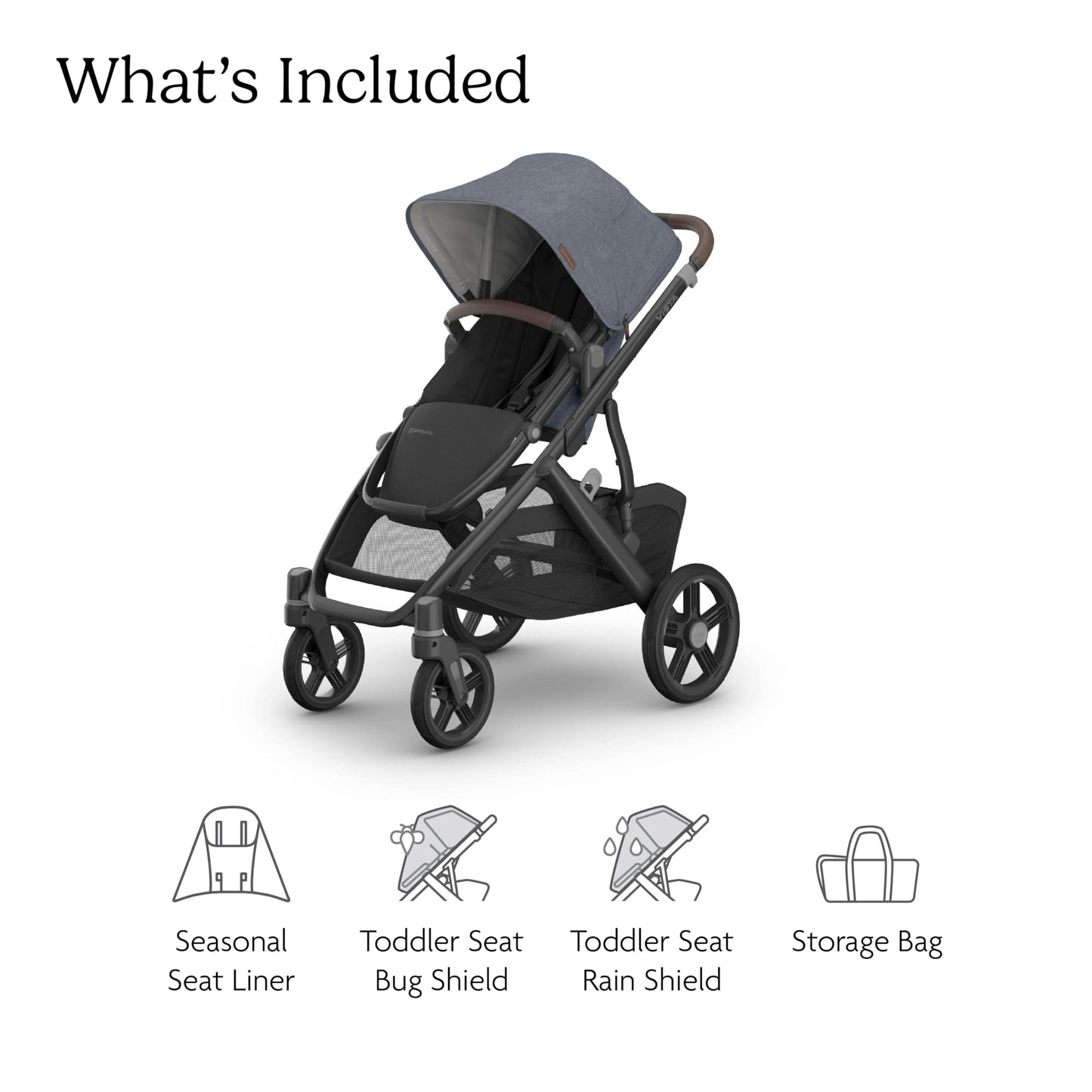 UPPAbaby Vista V3 convertible stroller for baby and toddler with all-wheel suspension, XL basket, in Charcoal/Carbon frame.