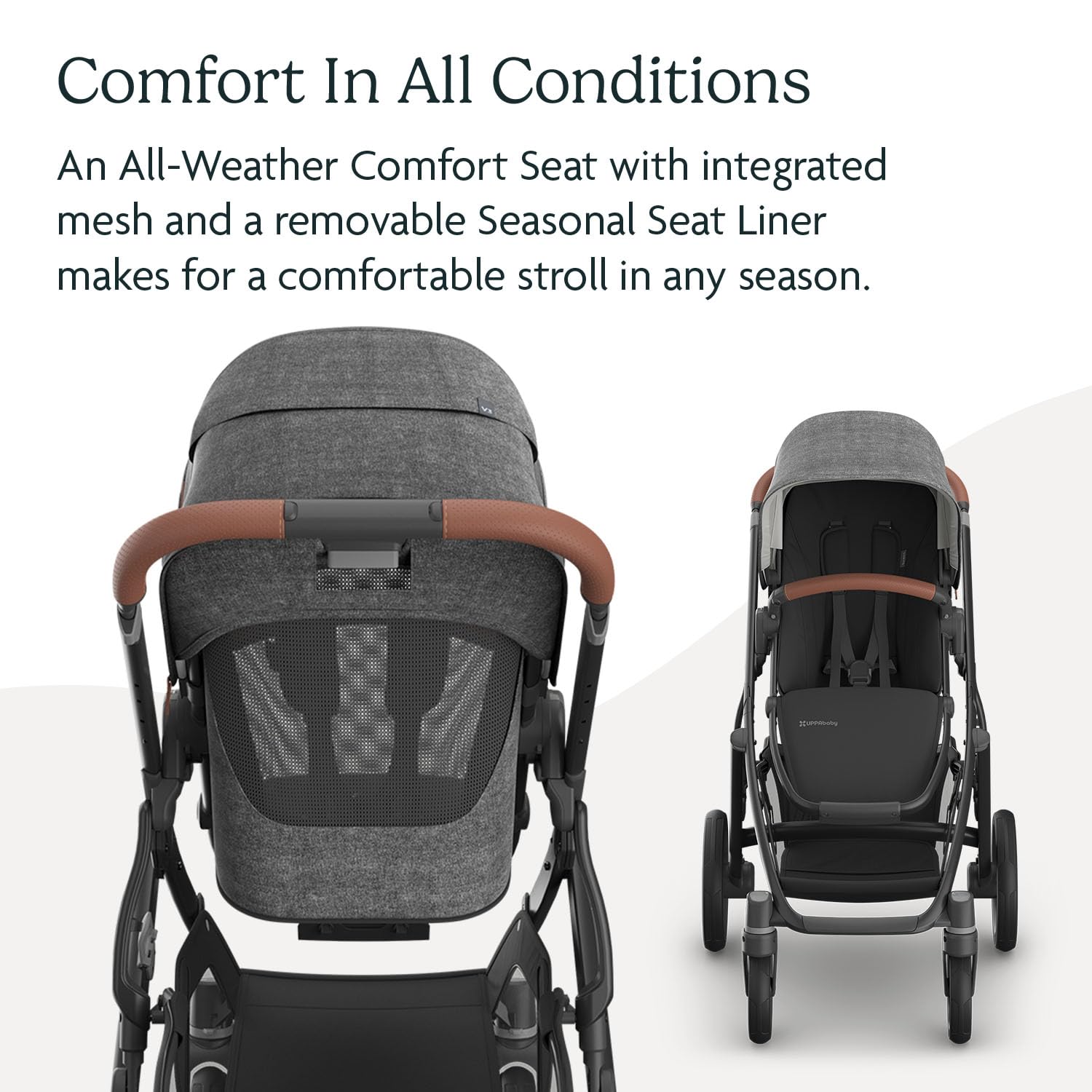 UPPAbaby Vista V3 convertible stroller for baby and toddler in Charcoal/Carbon, with all-wheel suspension and XL storage basket.