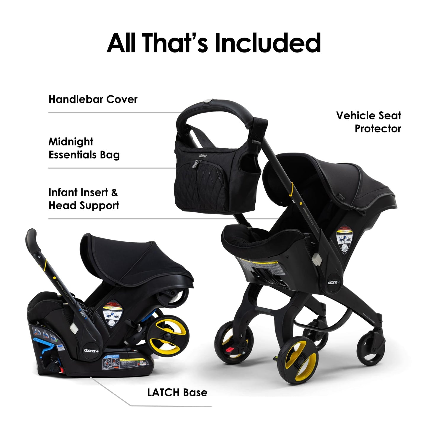 Doona all-in-one travel system with slate green car seat and stroller, showing the compact, foldable design for easy travel.