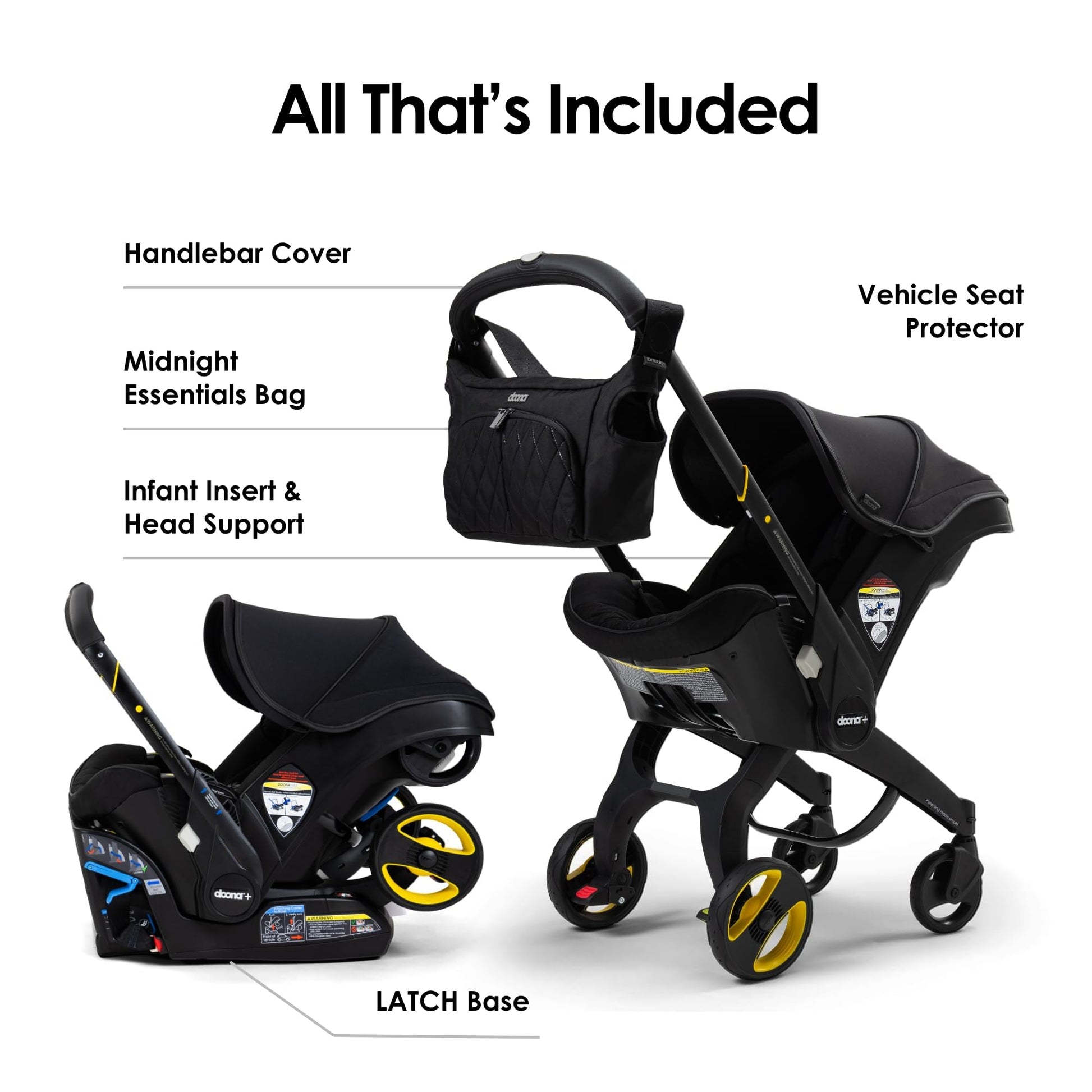 Doona all-in-one travel system with slate green car seat and stroller, showing the compact, foldable design for easy travel.
