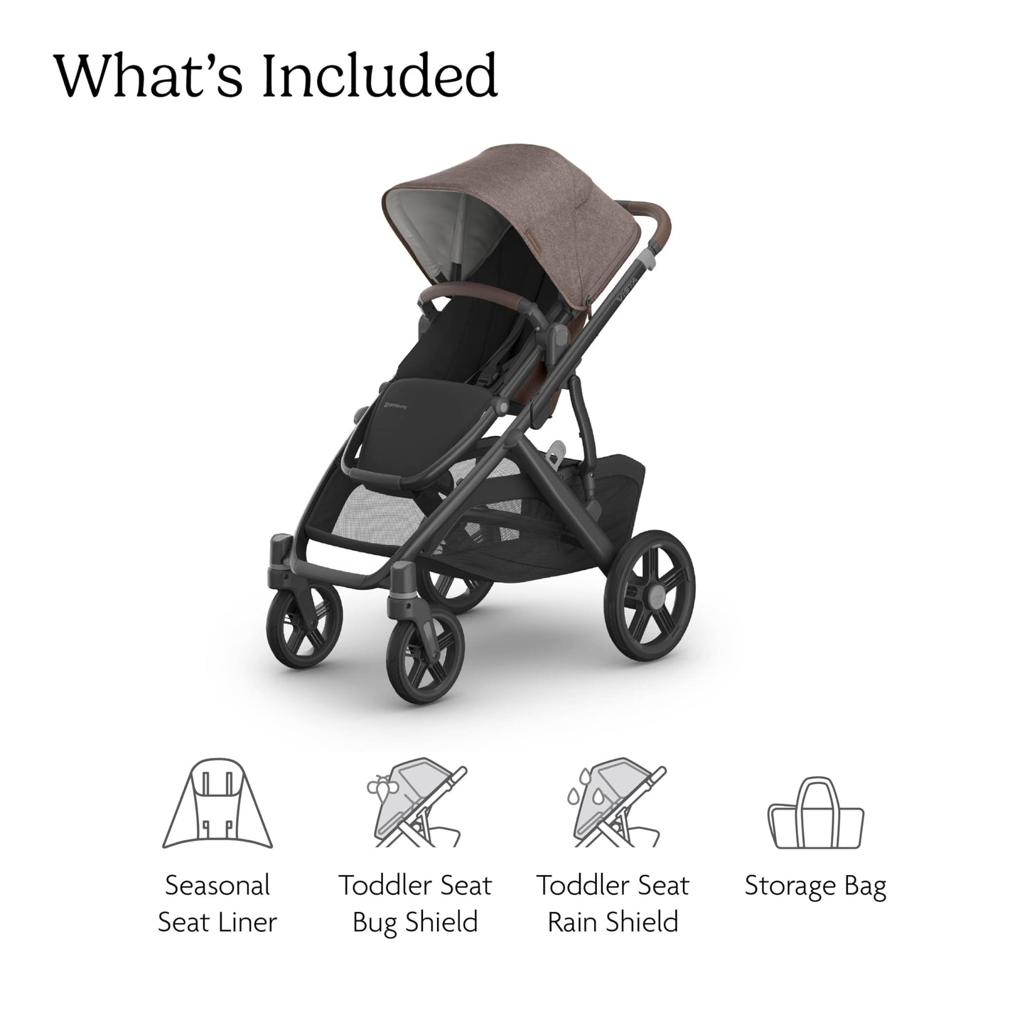 UPPAbaby Vista V3 convertible stroller for baby and toddler in Charcoal/Carbon, featuring all-wheel suspension and large storage basket.
