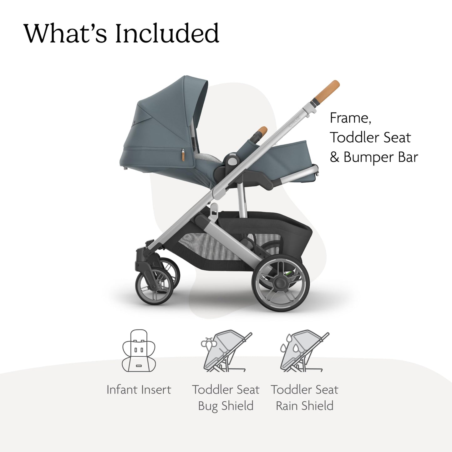 UPPAbaby Cruz V3 stroller in Greyson with reversible seat, infant insert, car seat compatible, rain and bug shields, charcoal frame