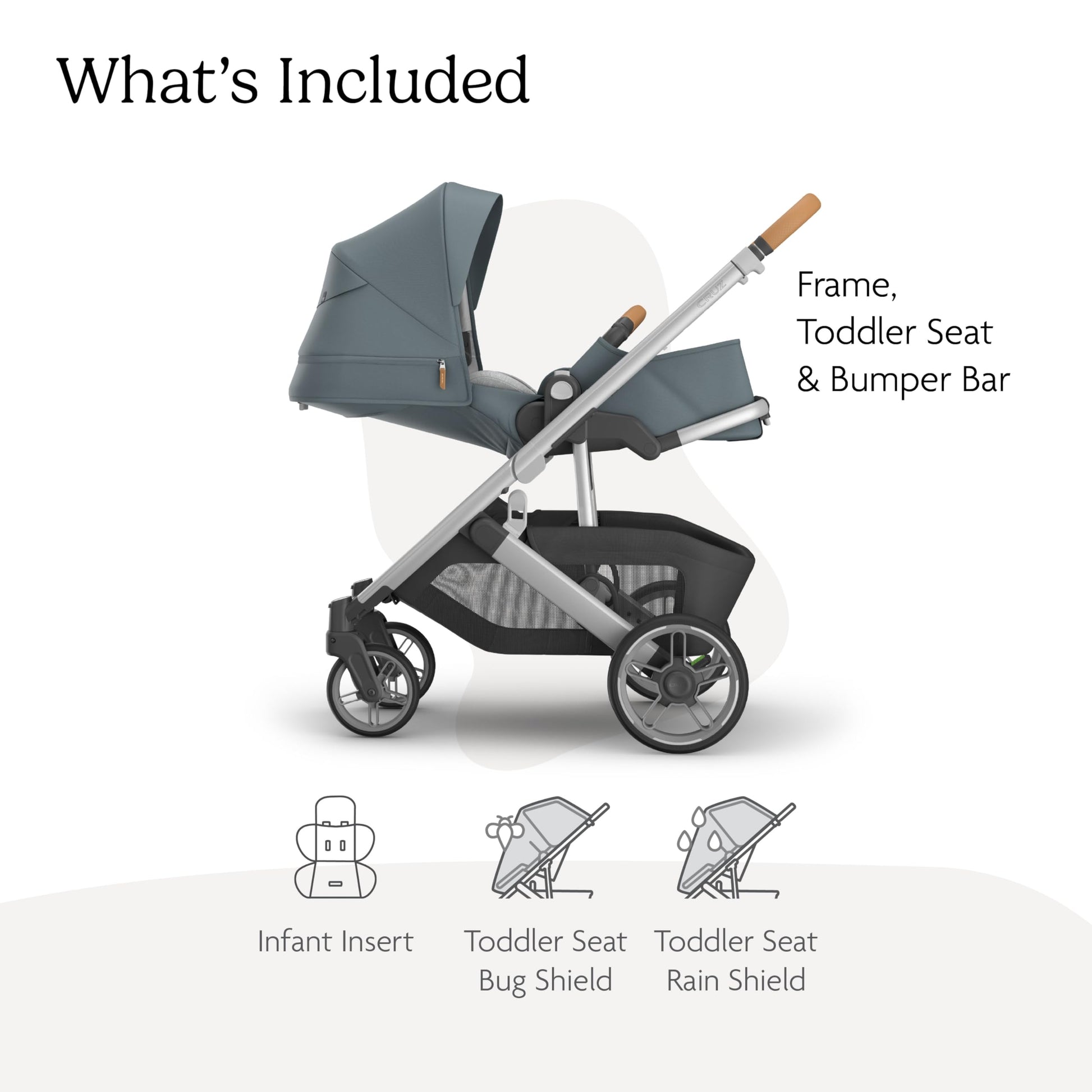 UPPAbaby Cruz V3 stroller in Greyson with reversible seat, infant insert, car seat compatible, rain and bug shields, charcoal frame