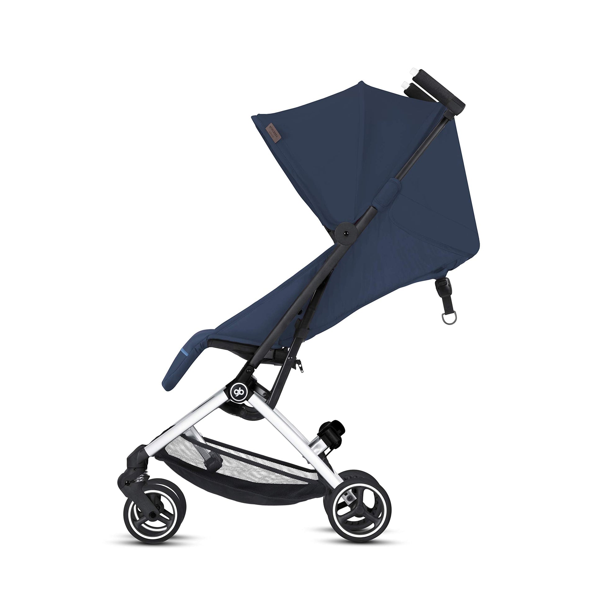 My Store gb Pockit+ All-Terrain lightweight travel stroller with canopy and reclining seat in velvet black, compact and easy to carry.