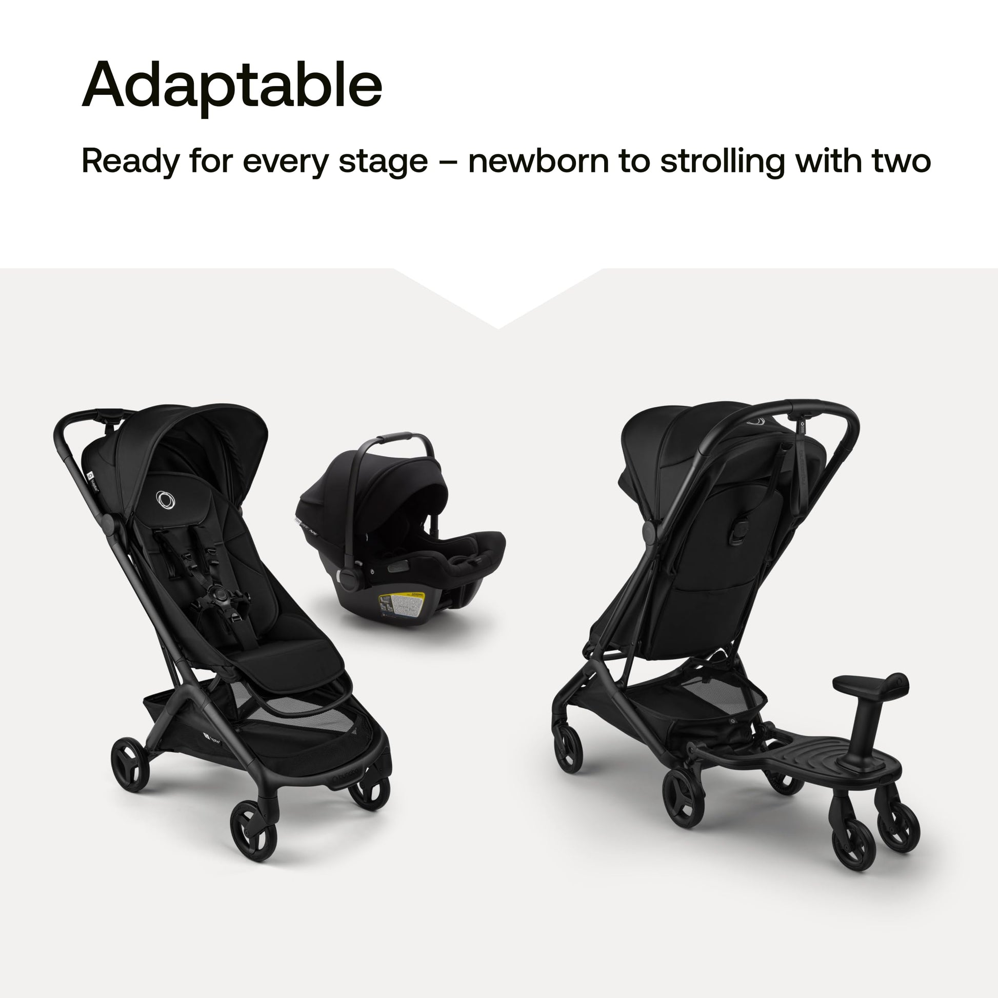 Black Bugaboo Butterfly 2 travel stroller folded, showing its ultra-compact, lightweight design and airplane-friendly features.