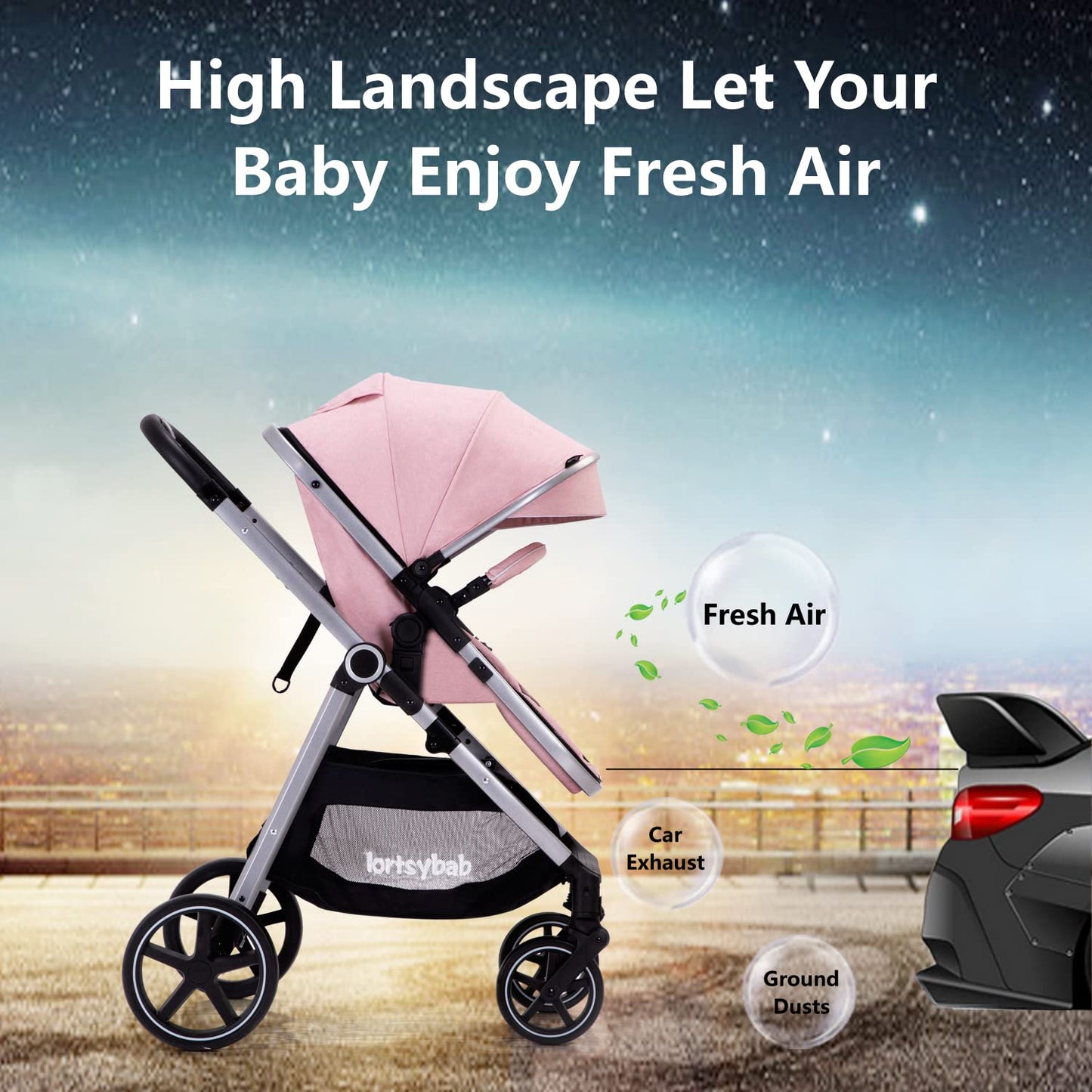 Lortsybab 2-in-1 baby stroller with beige reversible seat, foldable infant pram for newborns and toddlers 0-36 months.