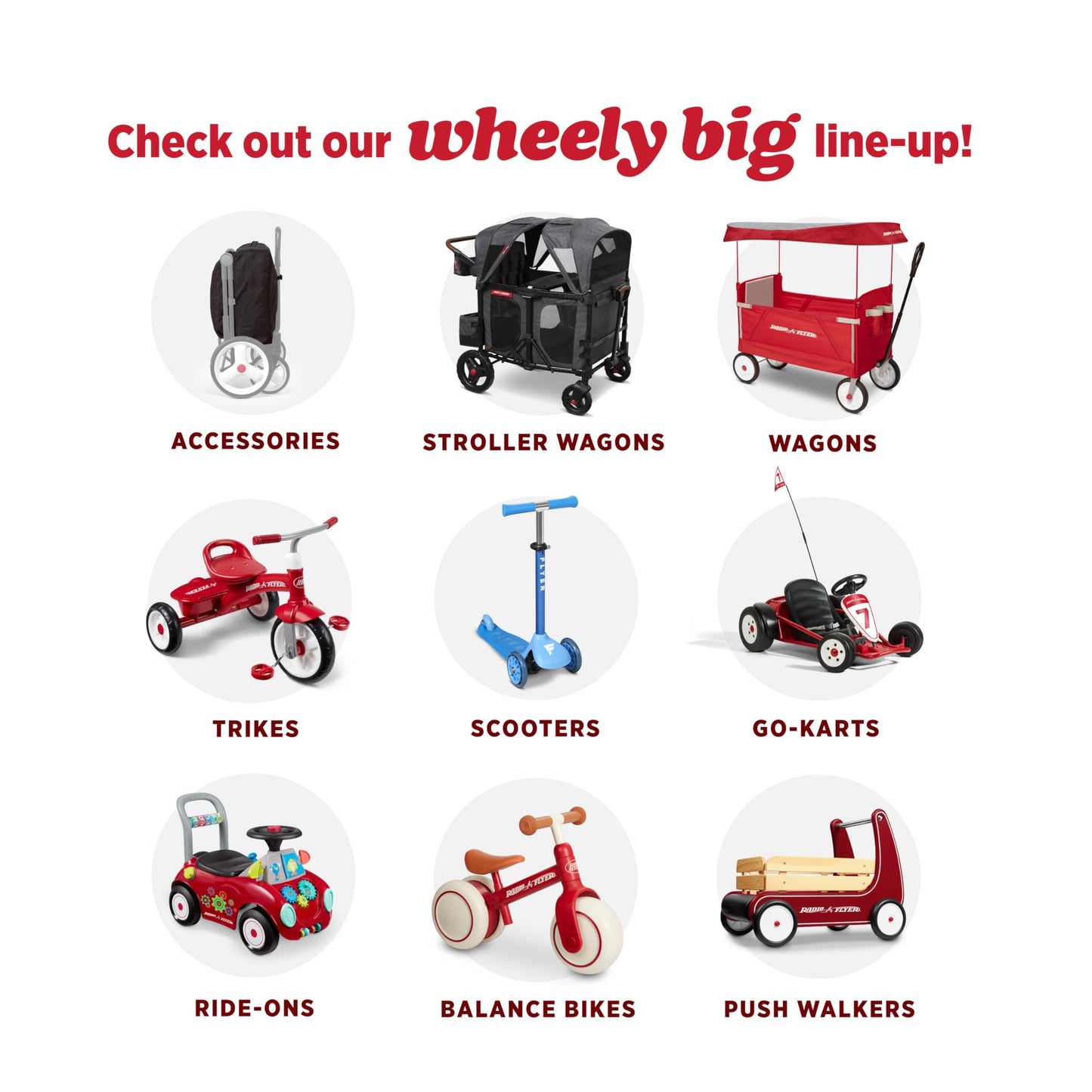 Red Radio Flyer wagon for kids with wheels, used as a stroller or rolling beach cart, suitable for toddlers ages 1+ years.