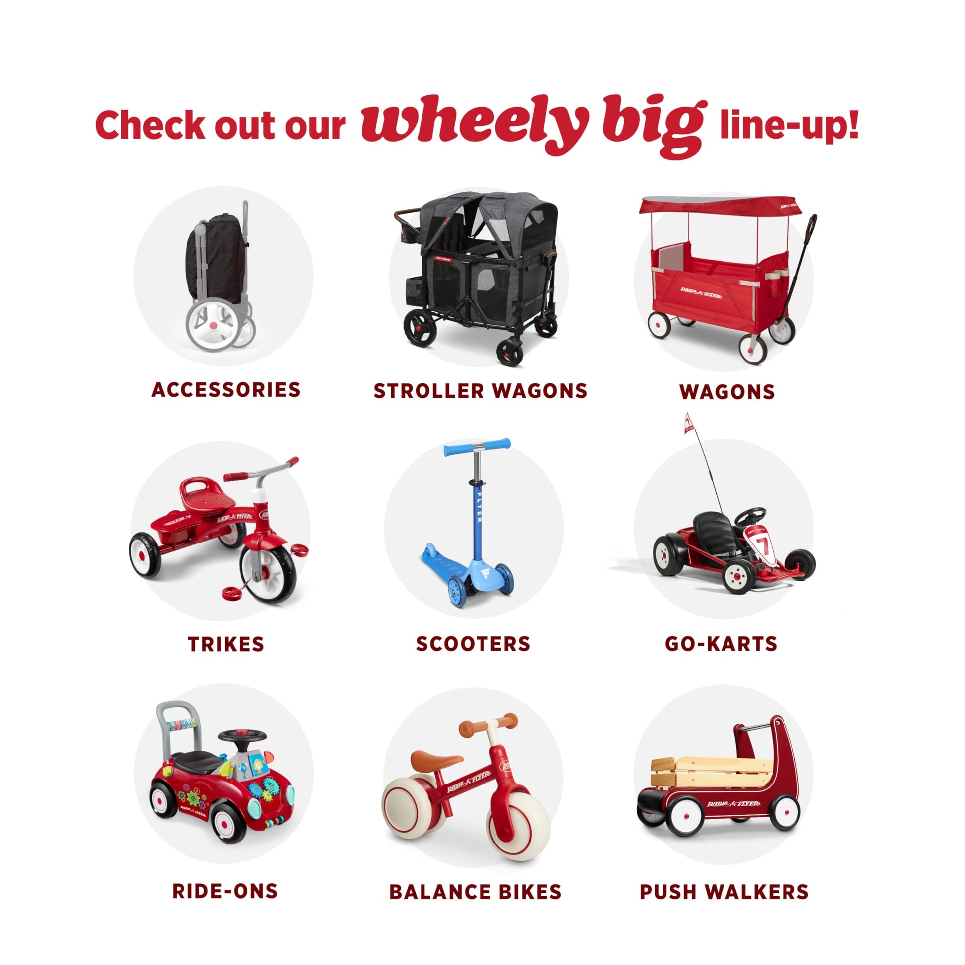 Red Radio Flyer wagon for kids with wheels, used as a stroller or rolling beach cart, suitable for toddlers ages 1+ years.