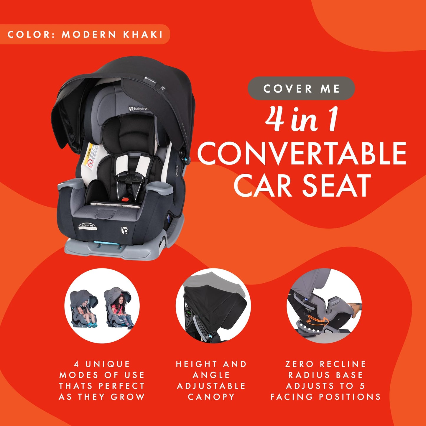 Baby Trend Cover Me 4 In 1 Convertible Car Seat Built In Canopy