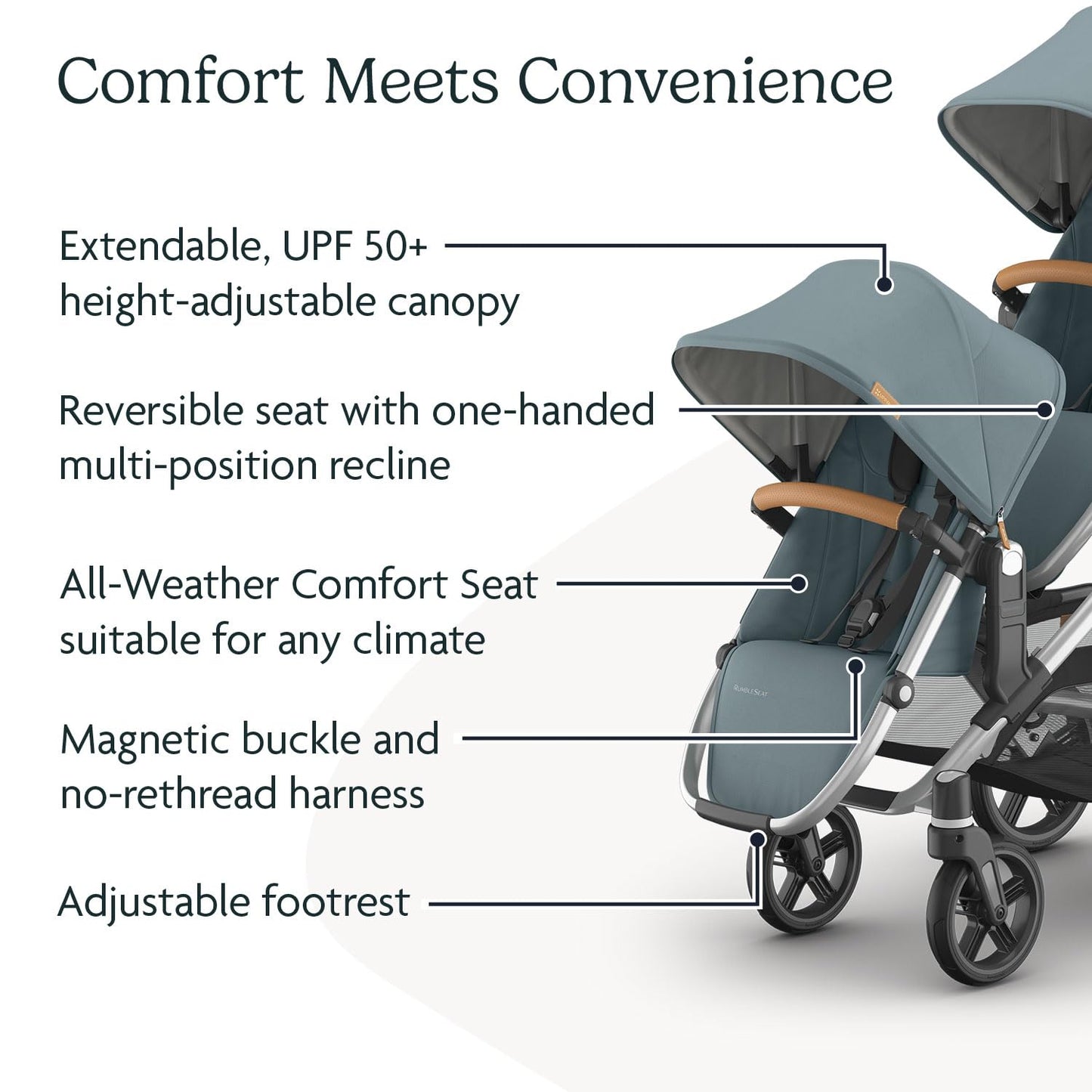 UPPAbaby RumbleSeat V3 second lower all-weather seat with magnetic buckle, compatible with Vista V2/V3, in Declan Oat Mélange with silver frame