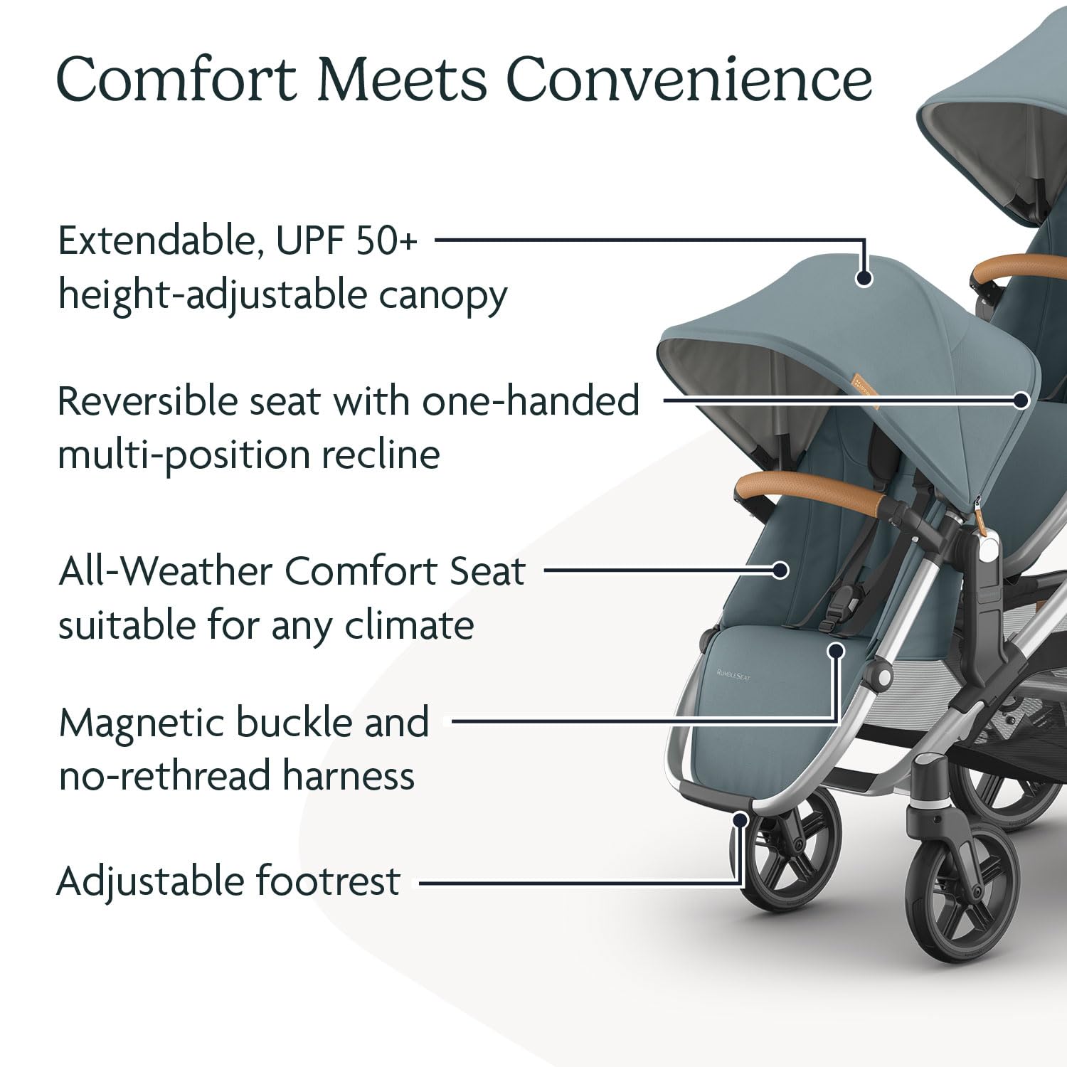UPPAbaby RumbleSeat V3 second lower all-weather seat with magnetic buckle, compatible with Vista V2/V3, in Declan Oat Mélange with silver frame