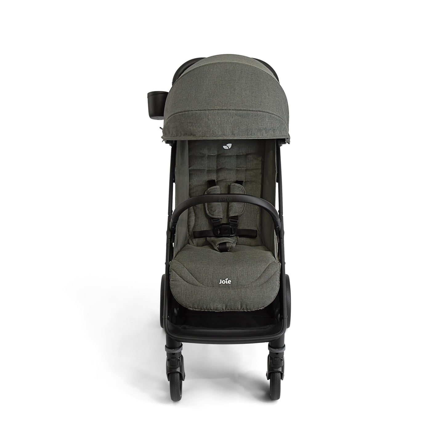 Joie Nutmeg compact stroller in shale color, lightweight with one-hand fold, suitable for easy city and travel use.