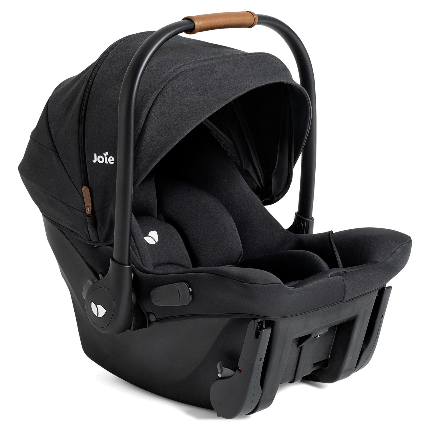 Joie Ginger and Mint Latch Travel System with infant car seat, stroller, and all-terrain wheels in shale dark, featuring built-in Latch system.