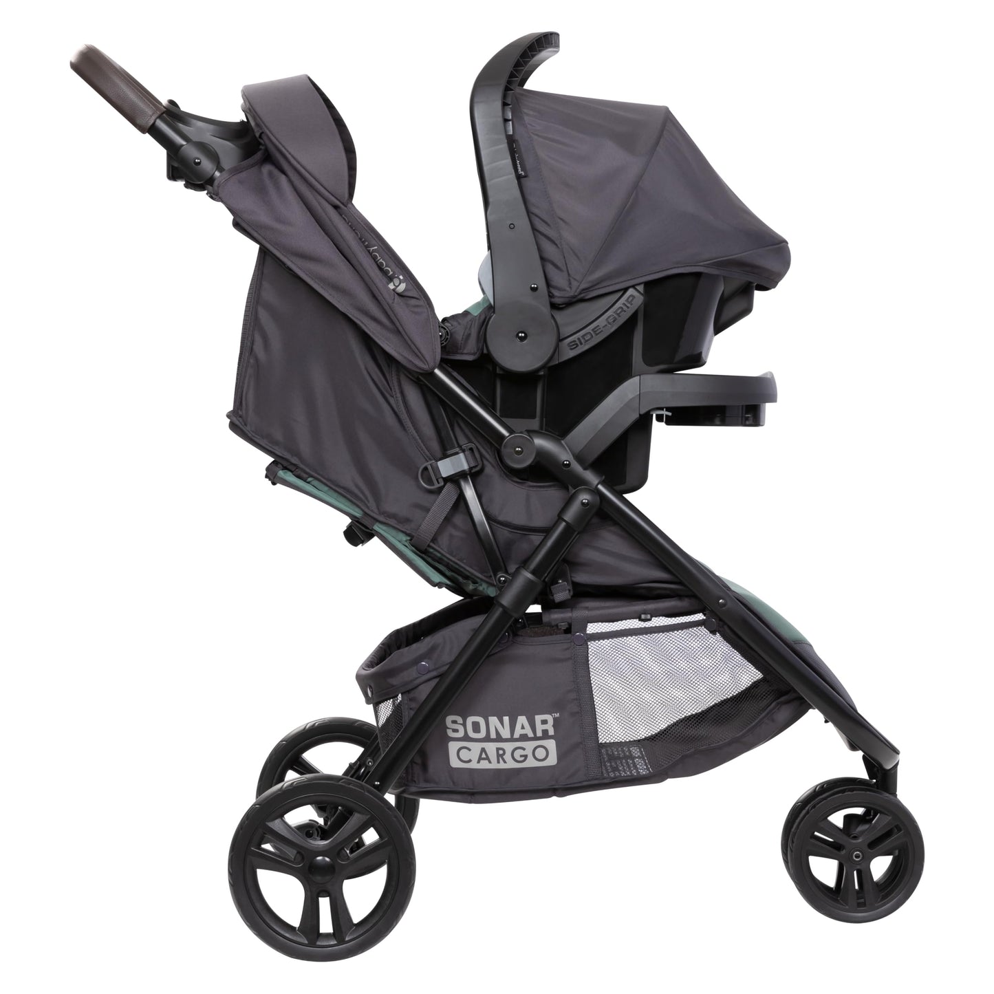 Pink Bamboo Baby Trend Passport cargo stroller travel system with EZ-Lift Plus infant car seat, featuring a pink fabric design.