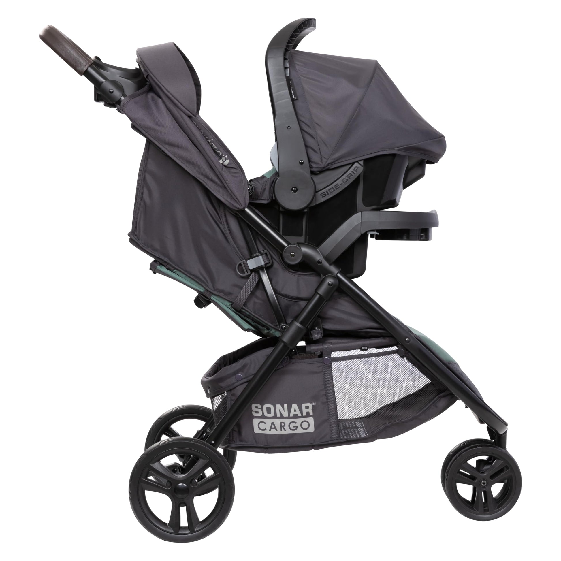 Pink Bamboo Baby Trend Passport cargo stroller travel system with EZ-Lift Plus infant car seat, featuring a pink fabric design.