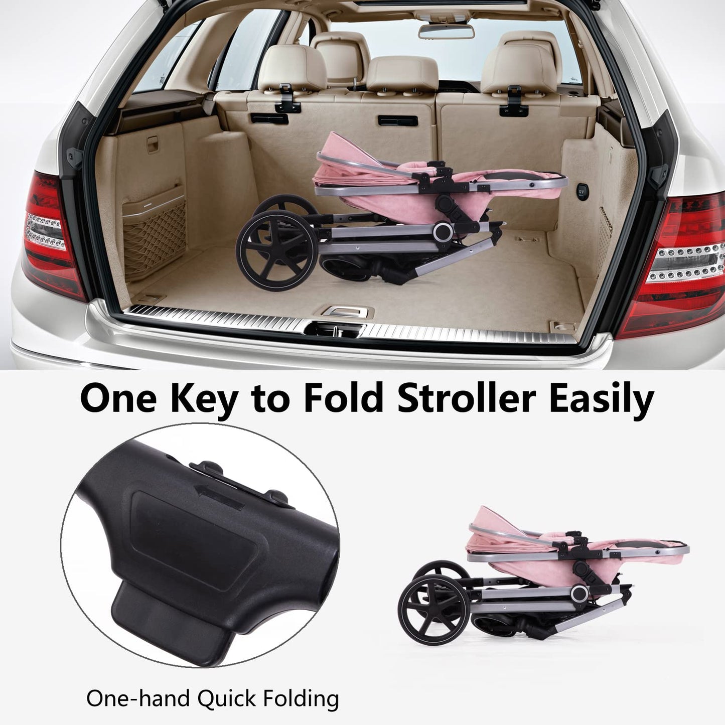 Lortsybab 2-in-1 baby stroller with reversible seat, beige folding infant pram for newborns and toddlers aged 0-36 months.