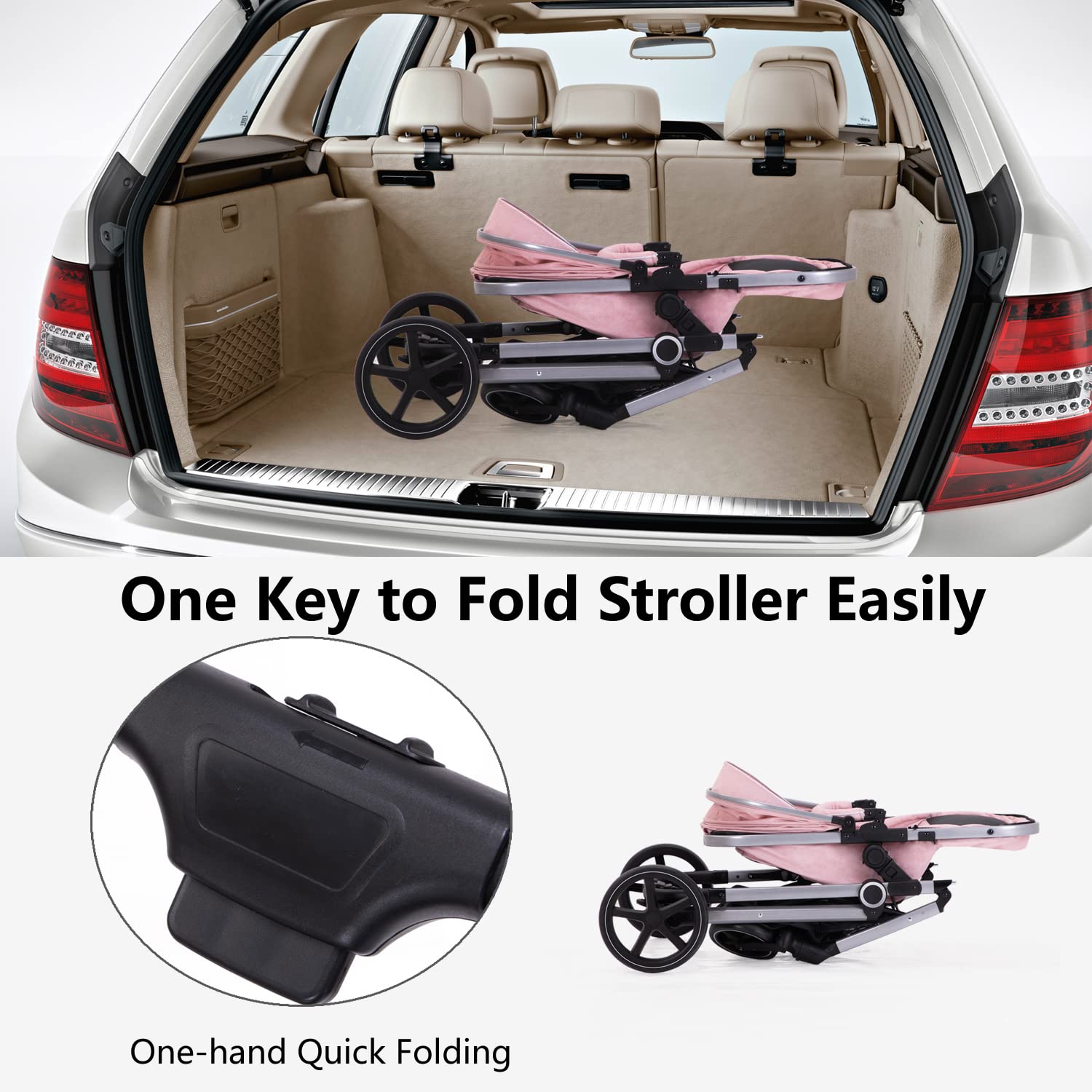 Lortsybab 2-in-1 baby stroller with reversible seat, beige folding infant pram for newborns and toddlers aged 0-36 months.