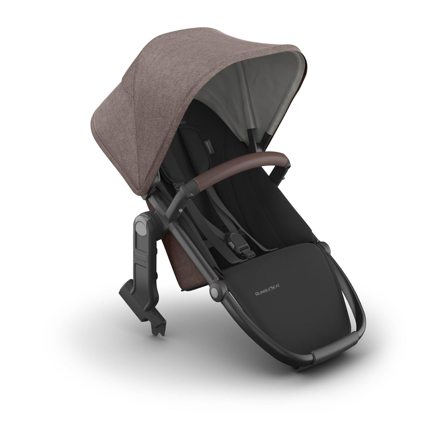 UPPAbaby RumbleSeat V3 all-weather second seat for Vista V2/V3 in Declan Oat Mélange with silver frame and Chestnut leather buckle