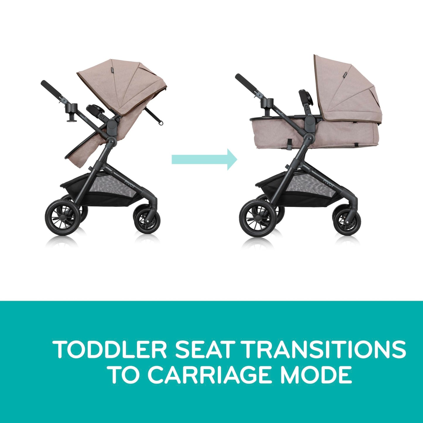 Evenflo Pivot Modular Travel System with LiteMax Preemie and Infant Car Seat in casual gray, includes stroller frame and car seat.