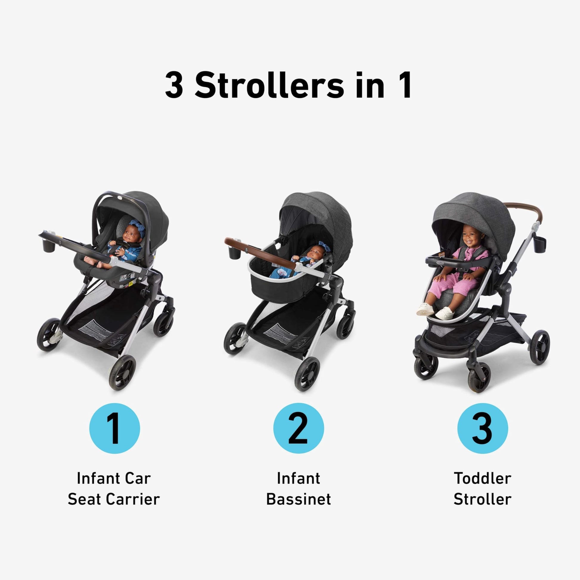 Graco Modes Nest 3-in-1 travel system with infant car seat and stroller, featuring adjustable slide mechanism and SnugRide DLX carrier