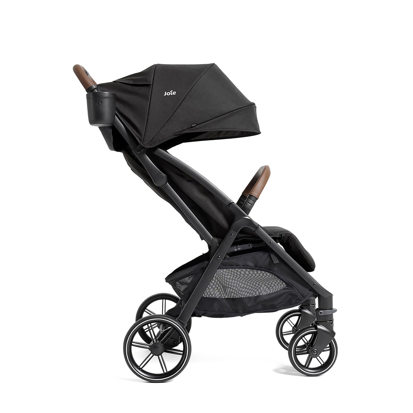 Joie Nutmeg compact stroller in shale color, lightweight design with one-hand fold, suitable for easy travel and daily use
