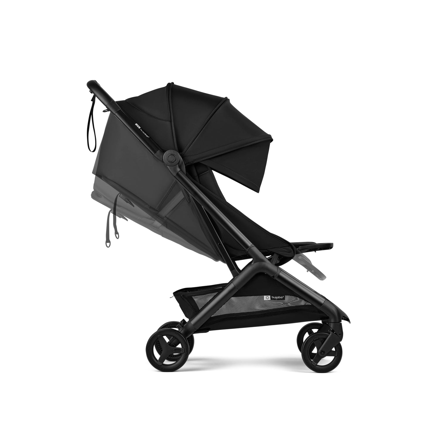 Bugaboo Butterfly 2 travel stroller in black, lightweight, ultra-compact fold, airplane-friendly, suitable for easy travel.