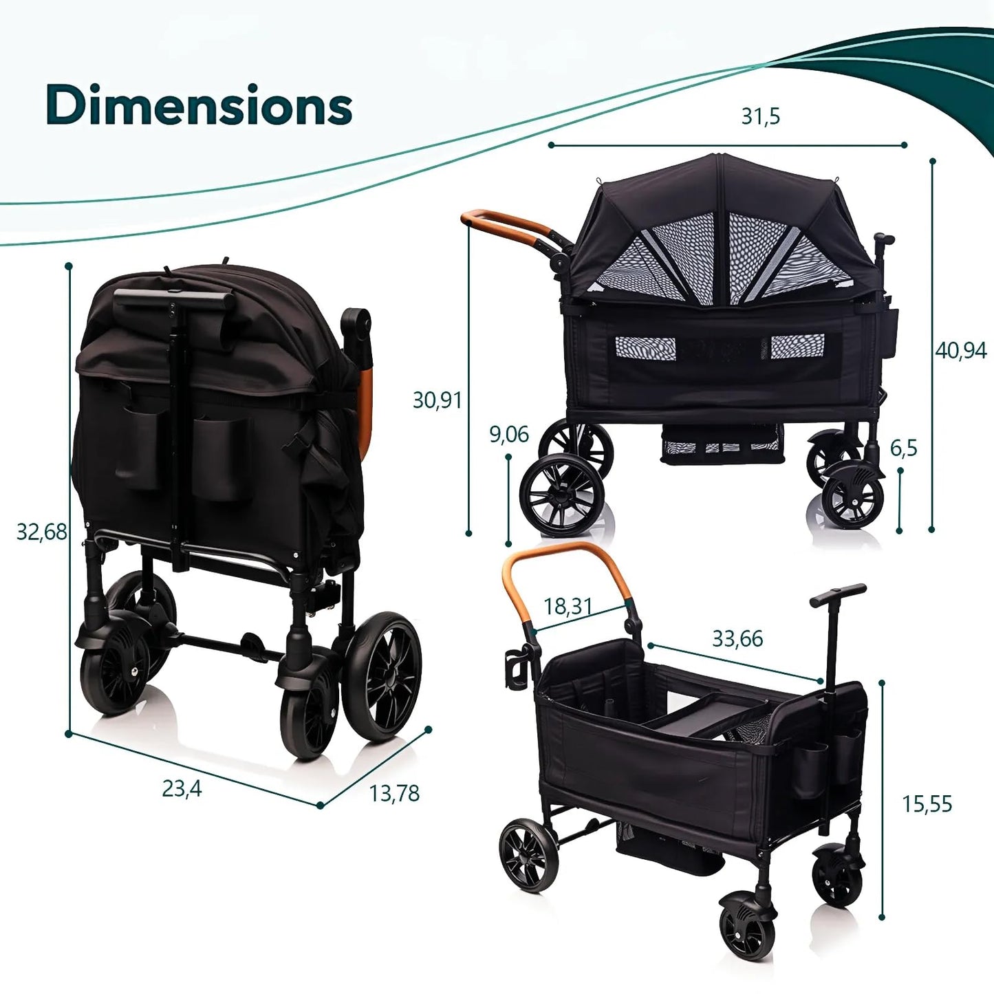 Lightweight foldable double wagon stroller for kids and cargo by My Store, with canopy, 5-point harness, adjustable handle, and cup holder.