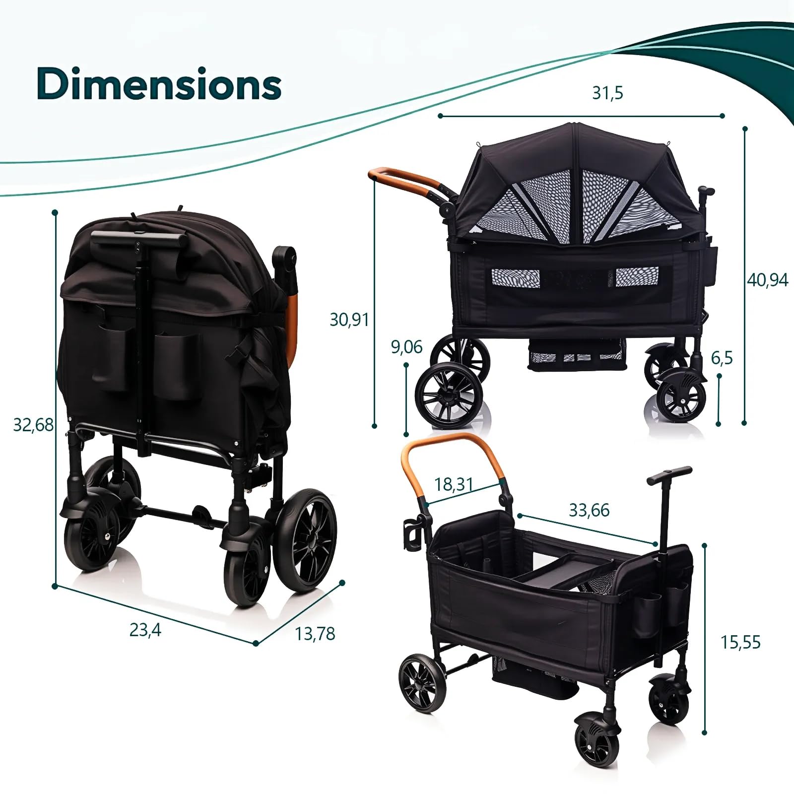 Lightweight foldable double wagon stroller for kids and cargo by My Store, with canopy, 5-point harness, adjustable handle, and cup holder.