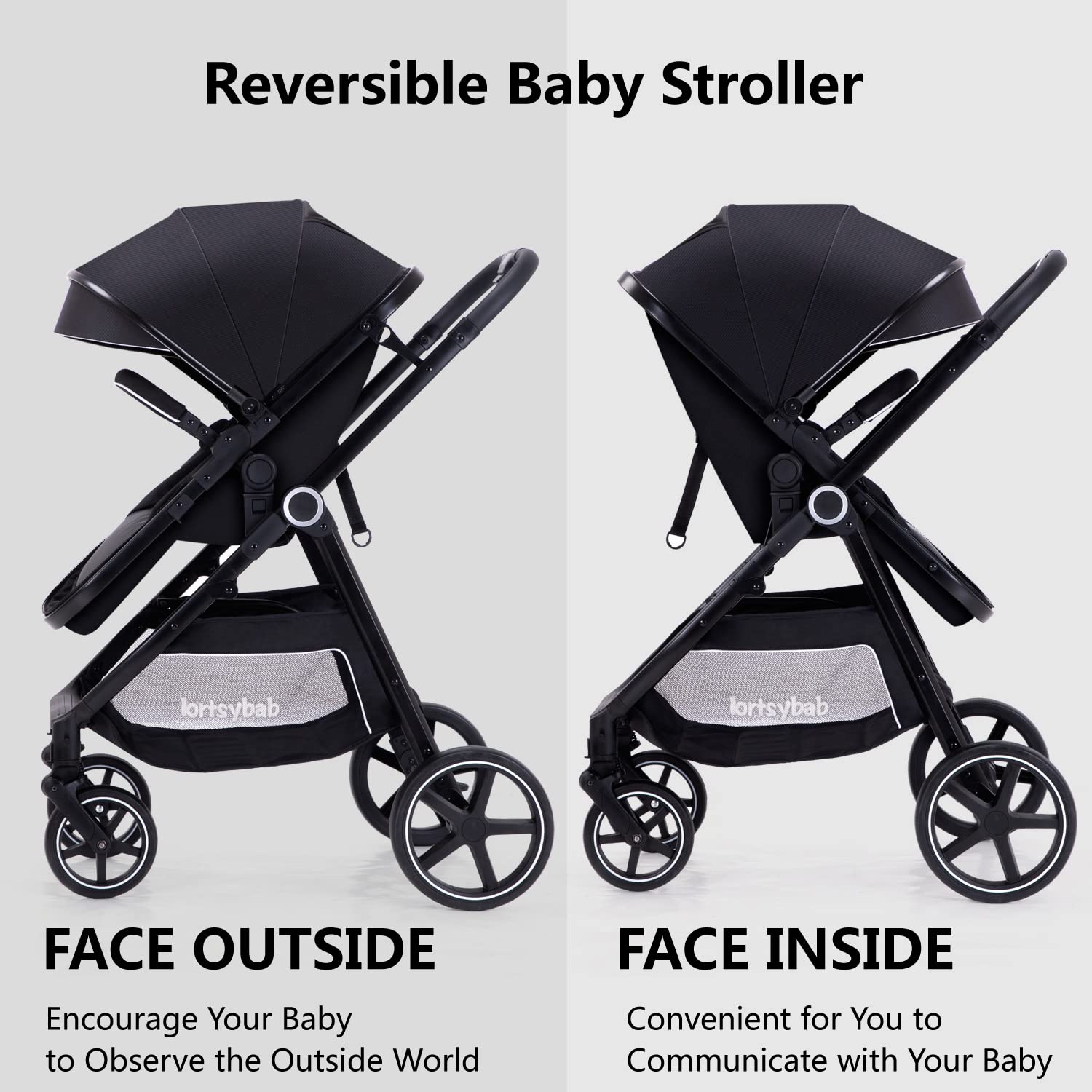 Lortsybab 2-in-1 baby stroller with reversible seat, beige folding infant pram for newborns and toddlers aged 0-36 months.