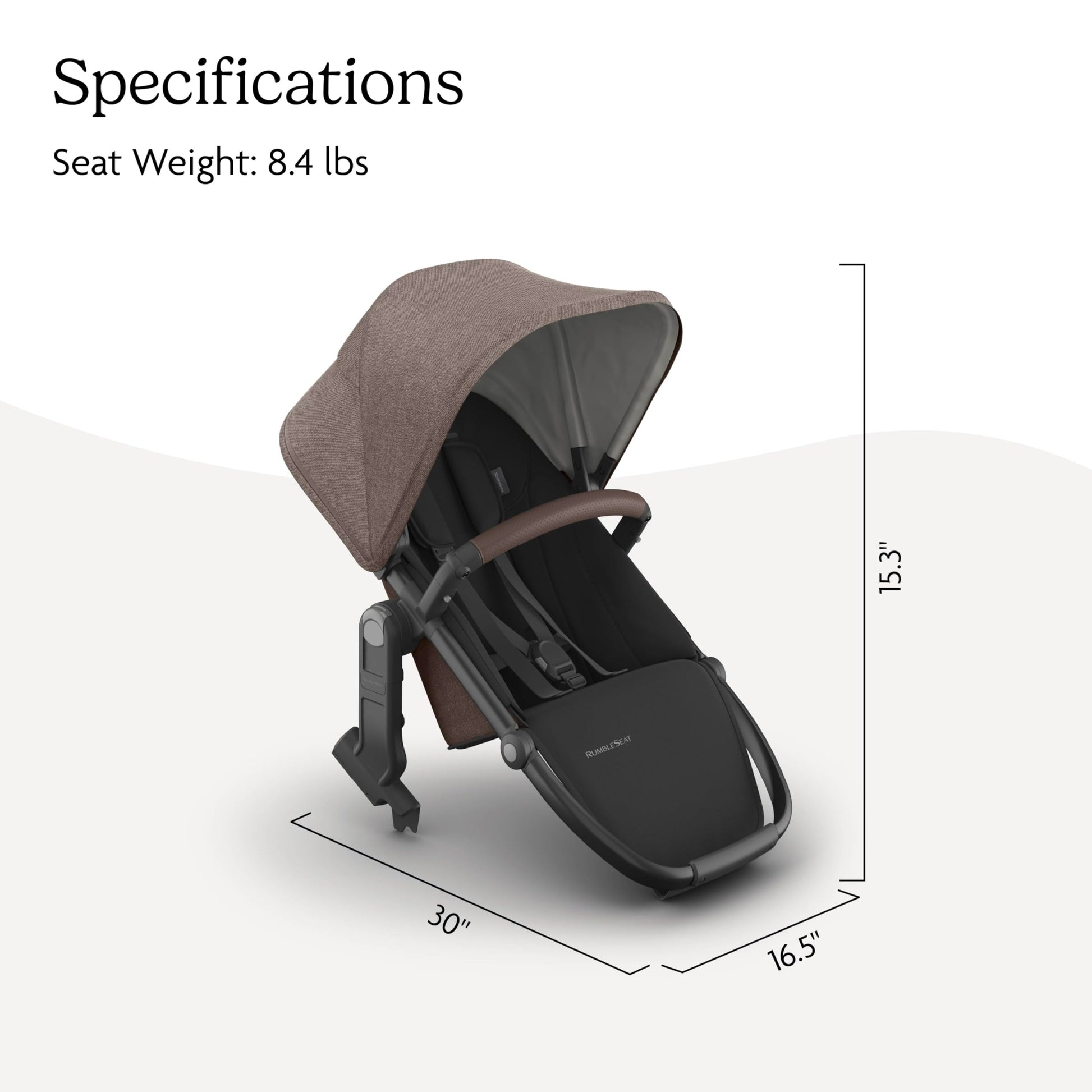 UPPAbaby RumbleSeat V3 second lower seat in Declan color with all-weather fabric, magnetic buckle, and adapters on silver frame.