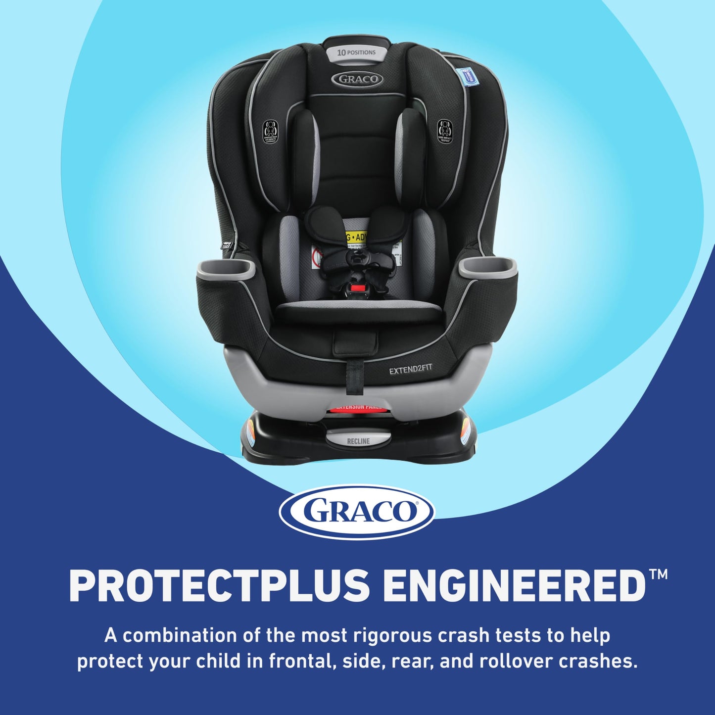 Graco Extend2Fit convertible baby car seat in Gotham color with adjustable extension panel for extra legroom, rear and forward facing.