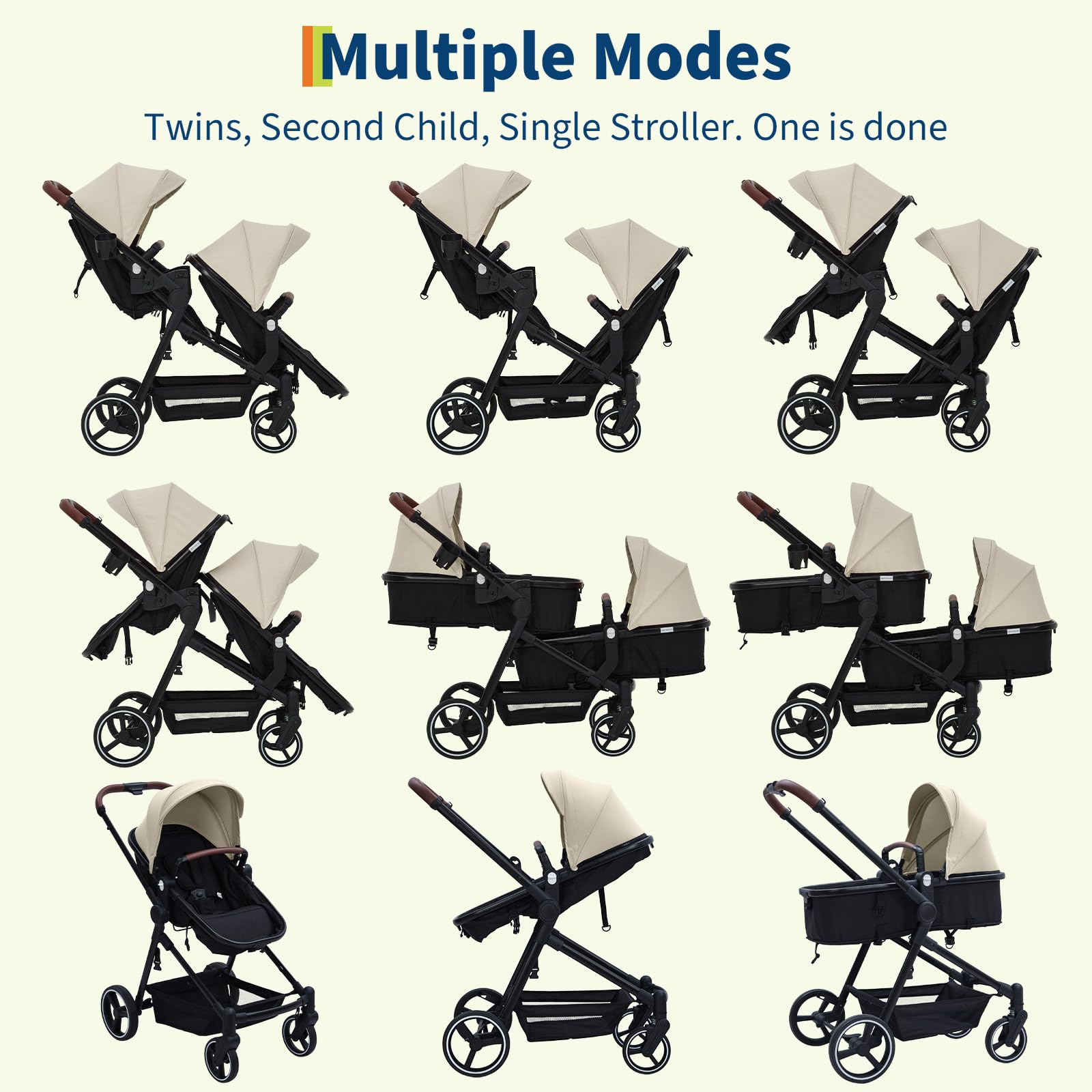Double tandem stroller for newborn and toddler by My Store, foldable twin pushchair with reversible seats, safety harness, and canopy.