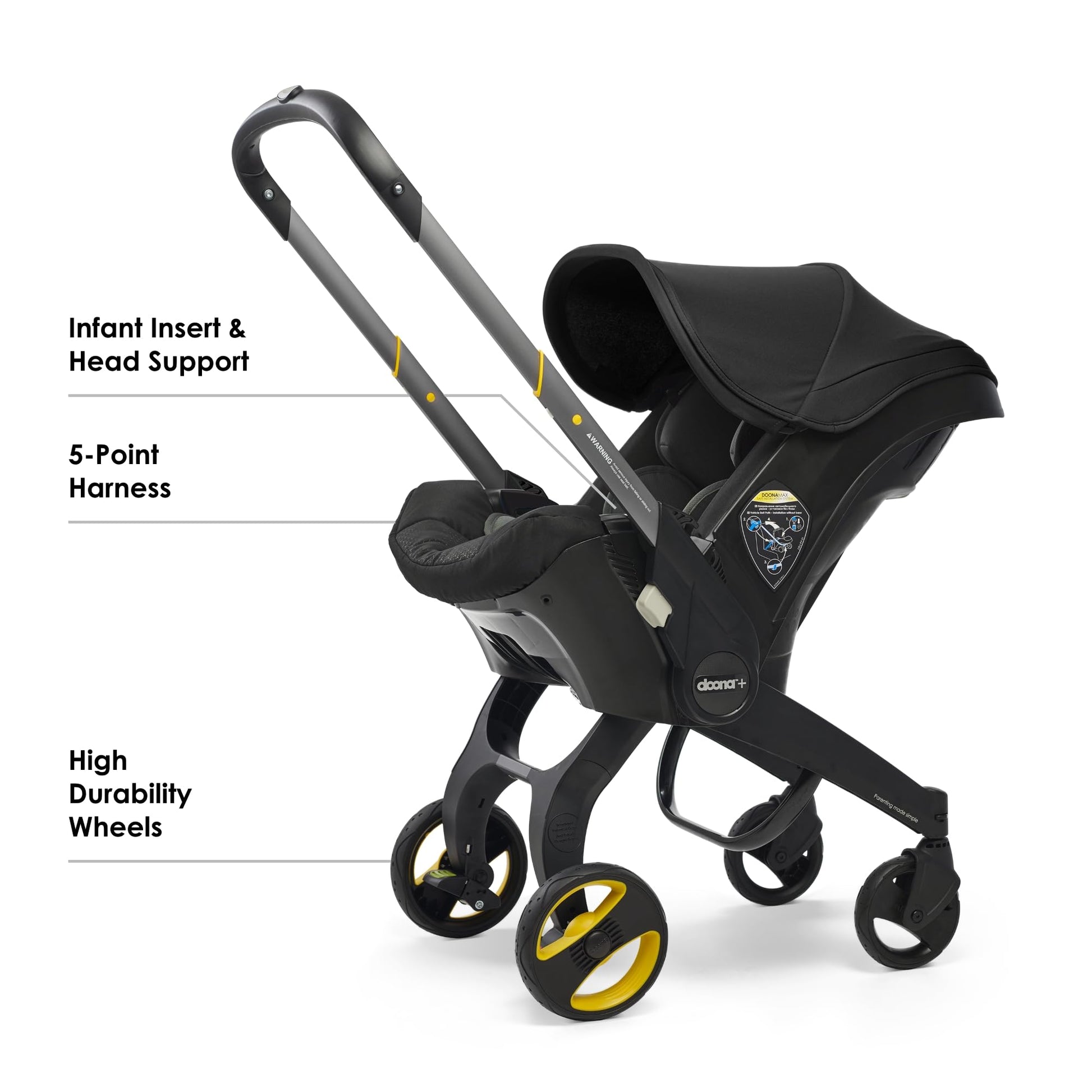 My Store Doona car seat and stroller in slate green, all-in-one travel system with adjustable handle and safety harness.