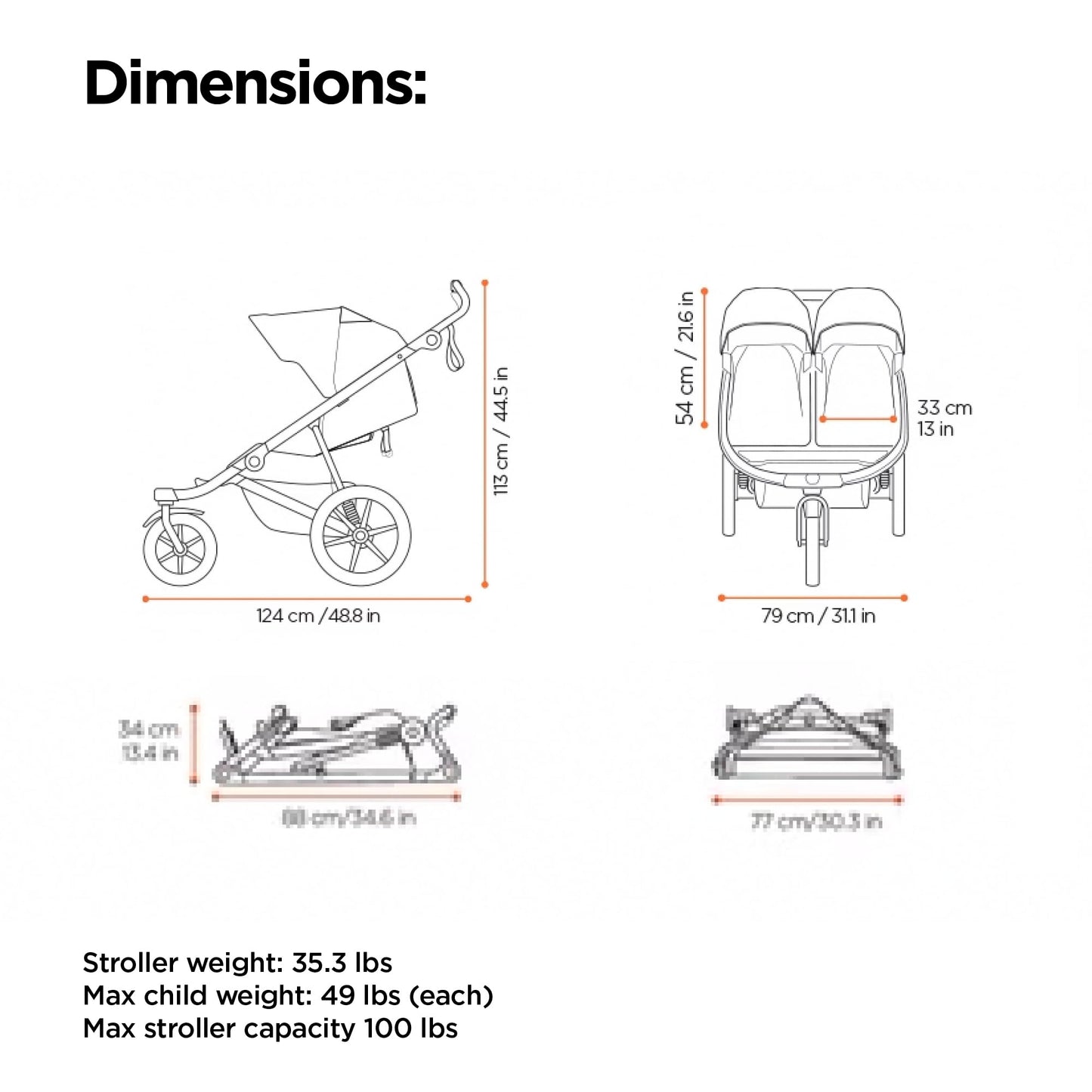 Thule Urban Glide 3 Double All-Terrain Stroller Lightweight With Air-Filled Tires And Suspension