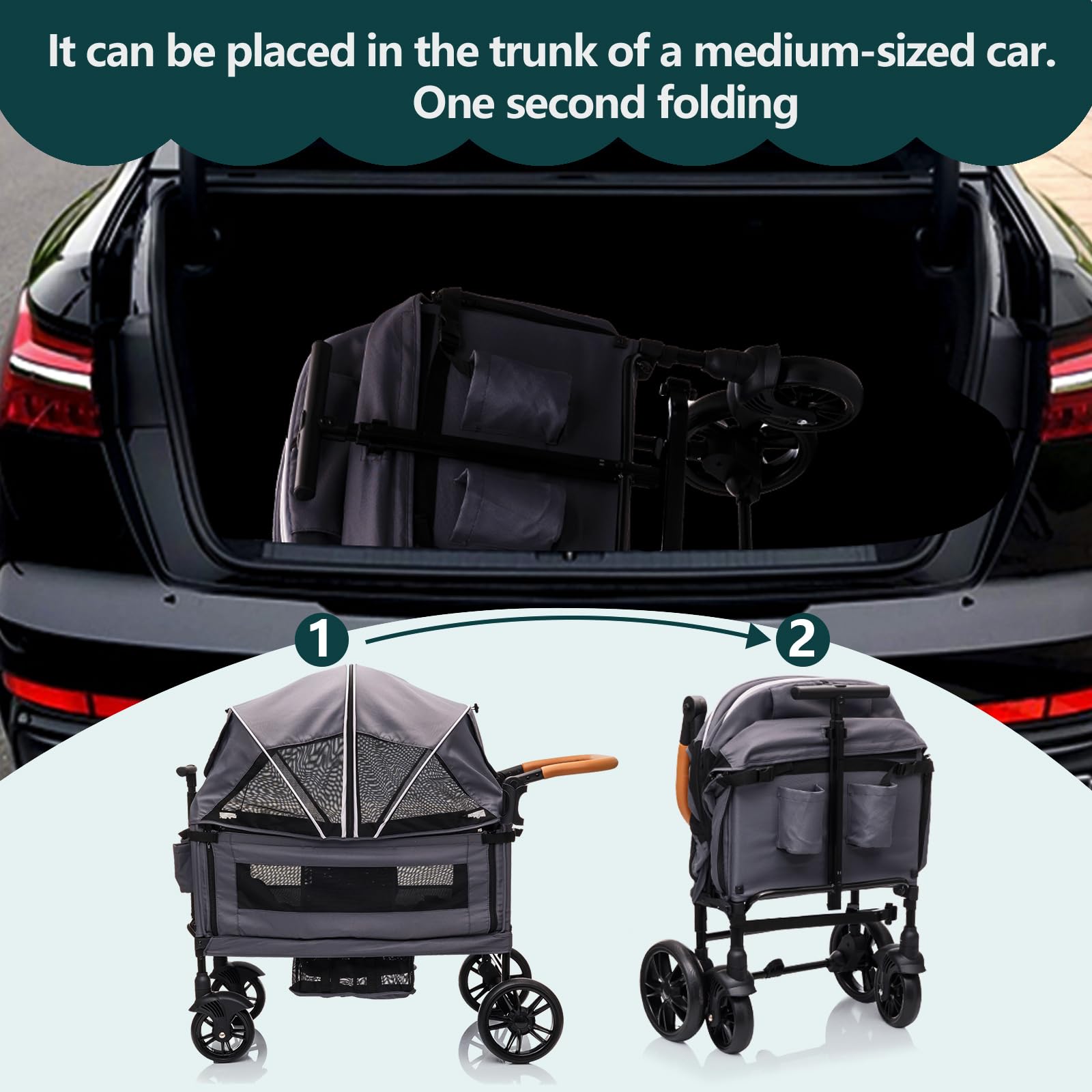 Lightweight My Store luxury double wagon stroller for kids and cargo, with canopy, 5-point harness, adjustable handle, and cup holder.