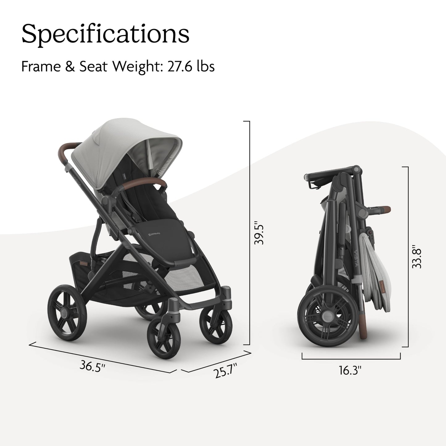 UPPAbaby Vista V3 convertible stroller for baby and toddler in Charcoal/Carbon, with all-wheel suspension and large storage basket.
