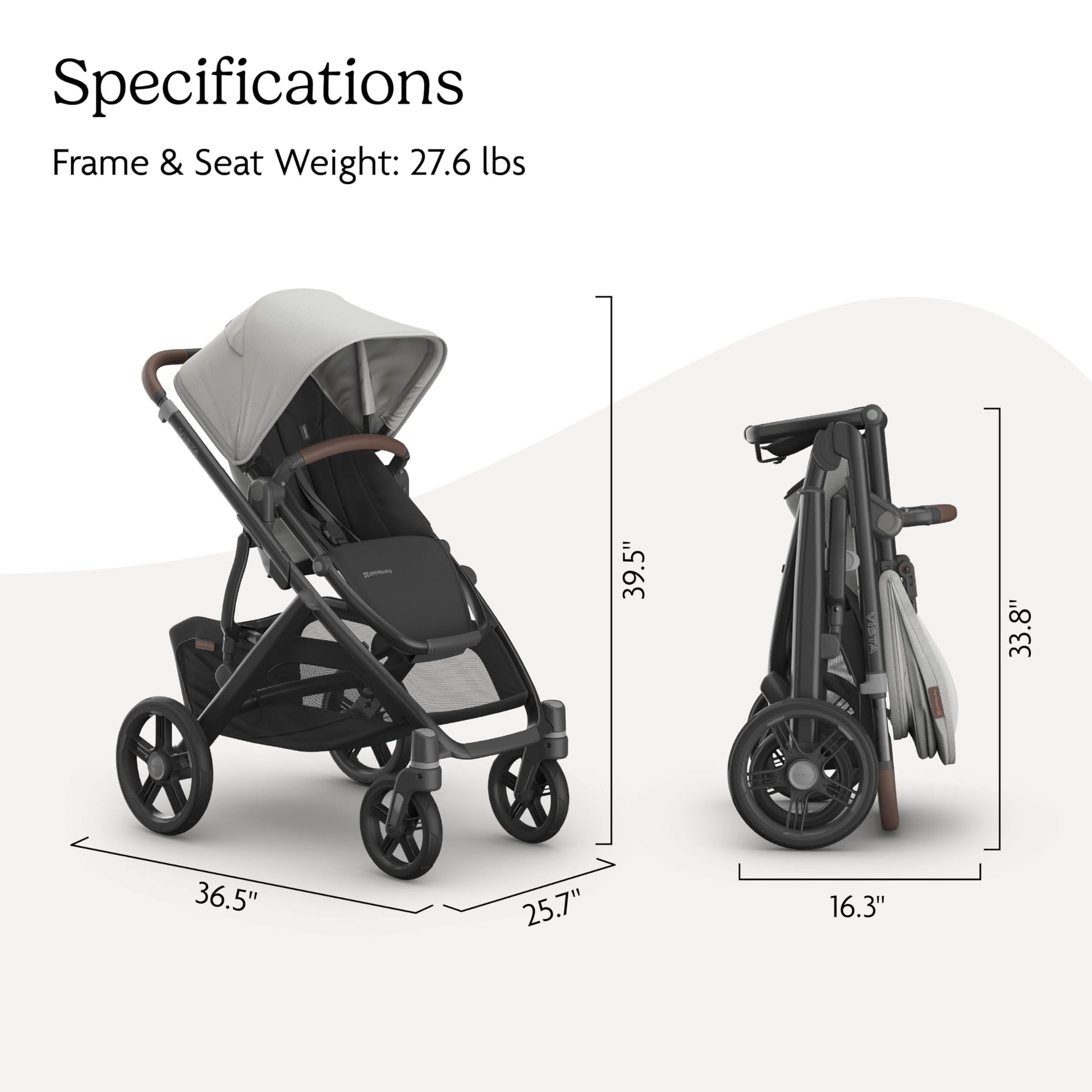 UPPAbaby Vista V3 convertible stroller for baby and toddler in Charcoal/Carbon, with all-wheel suspension and large storage basket.