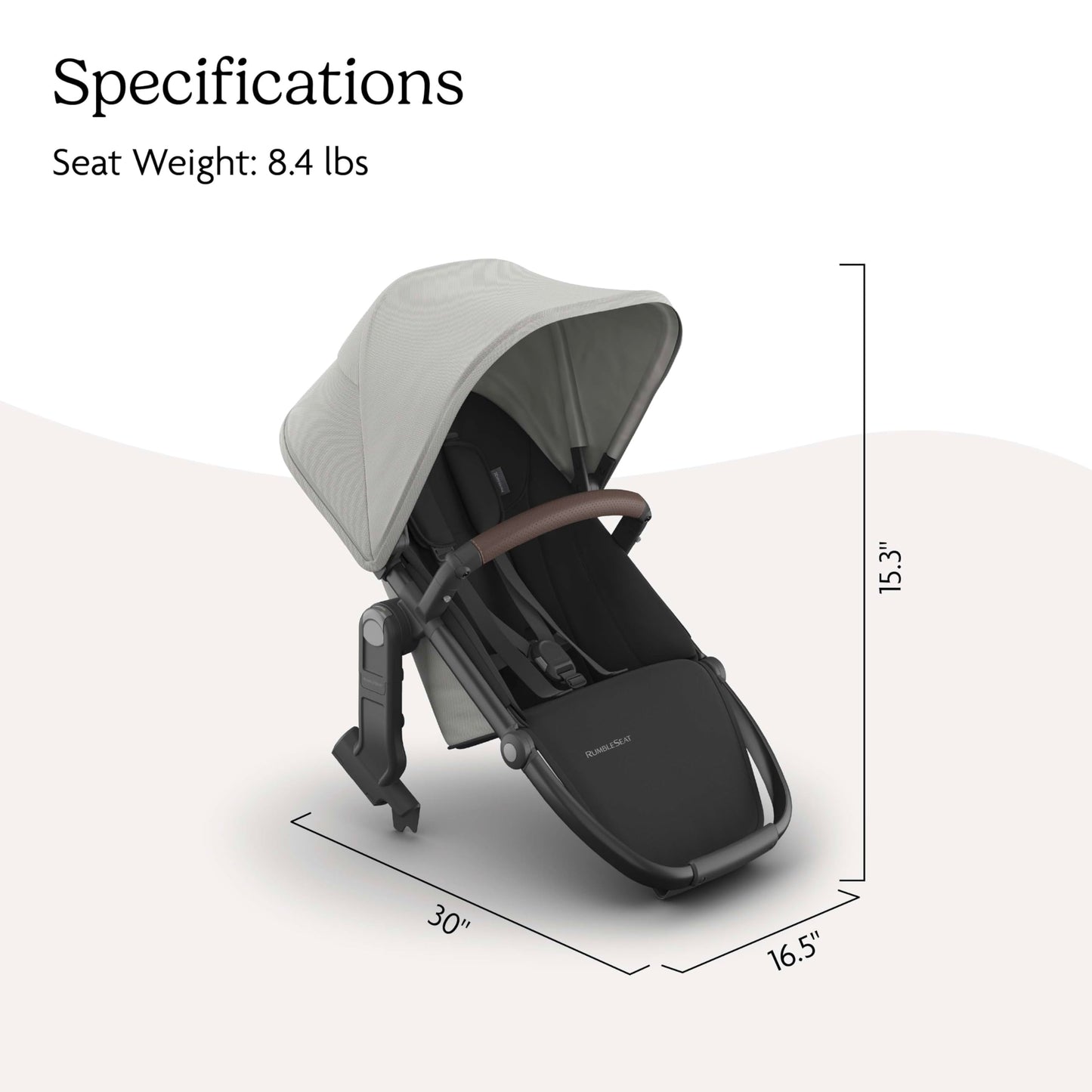 UPPAbaby RumbleSeat V3 second lower all-weather seat for Vista V2 and V3, with magnetic buckle and included adapters in Declan color.