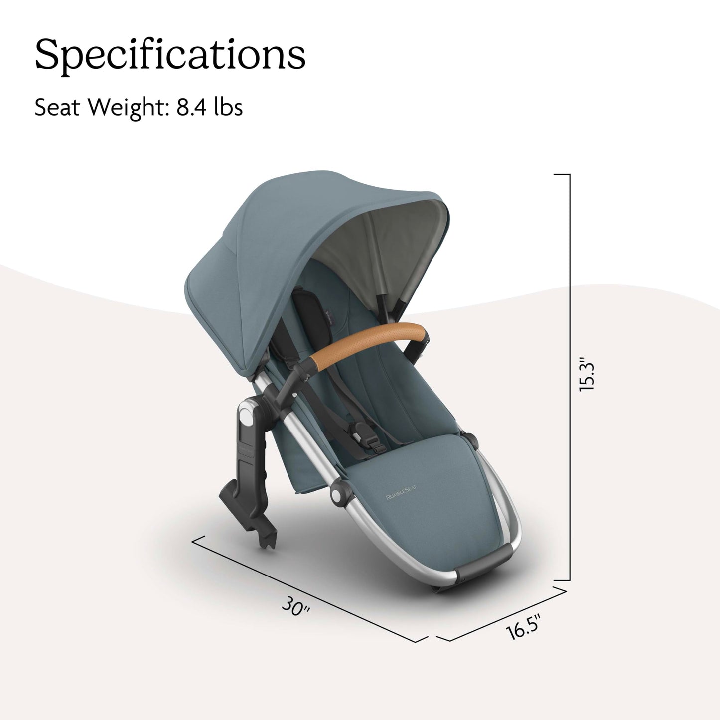 UPPAbaby RumbleSeat V3 second lower seat for Vista strollers, all-weather, magnetic buckle, in Declan Oat Mélange with silver frame.