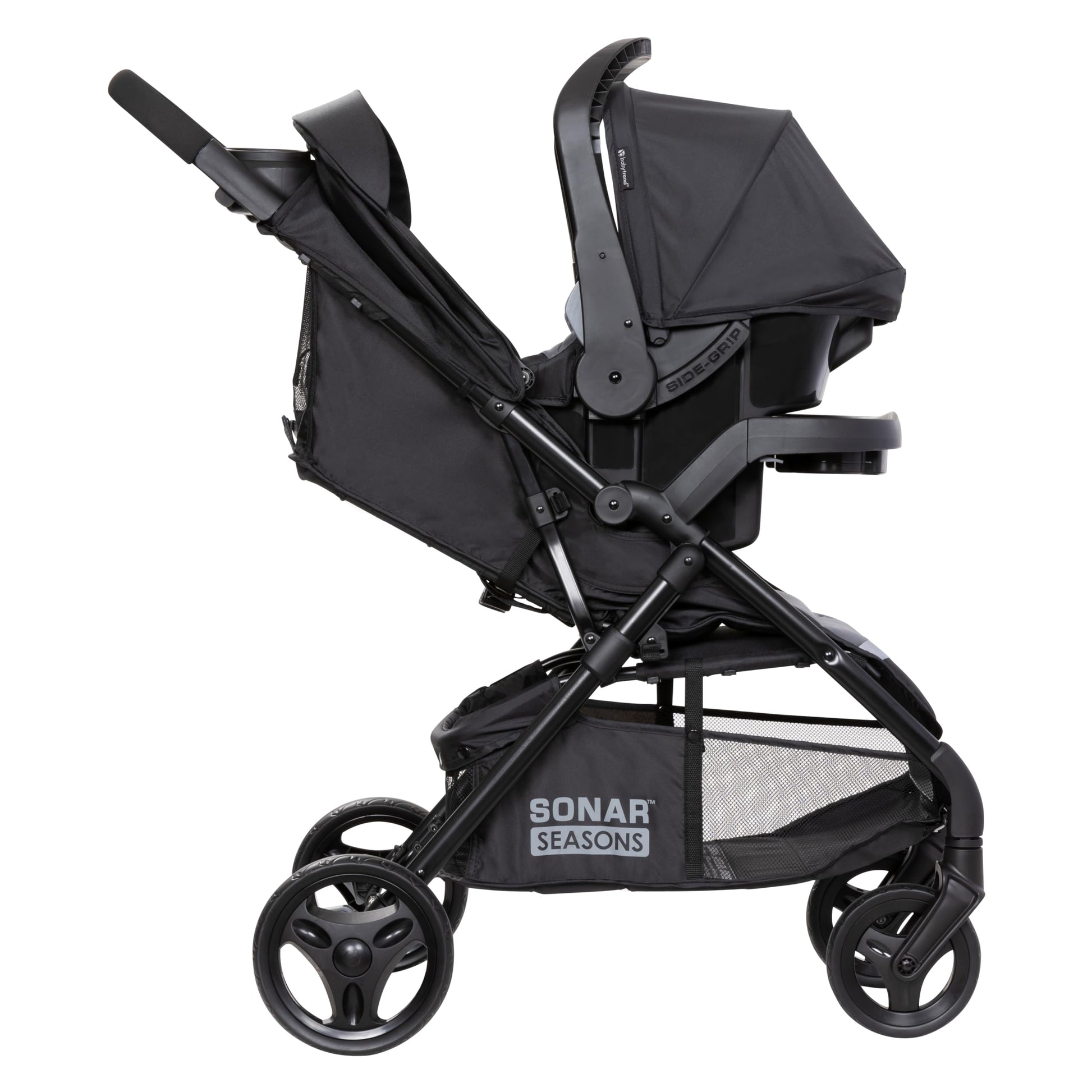 Baby Trend Passport Cargo Stroller travel system with pink bamboo fabric and EZ-Lift Plus infant car seat, suitable for infants.